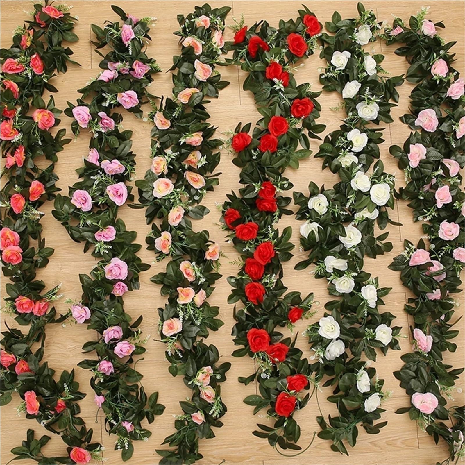 Künstliche Greenery Girlande künstliche Blumen, Seide Rose Reben Hängen Wand Blätter Kranz Hochzeit Garten Home Wand Party Dekoration for Dekoration(Pink C,4pcs)