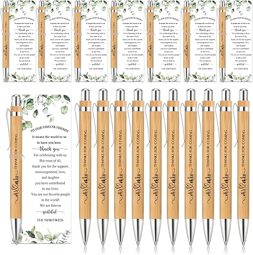 36 juegos de bolígrafos de bambú para despedida de soltera, tarjetas de agradecimiento con cordel, bolígrafo retráctil, recuerdos de boda, bolígrafo