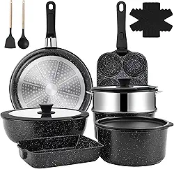 Jogo De Panelas 12 Peças, Conjunto De Panelas Antiaderentes Punho Destacável, Conjuntos De Panelas De Cozinha De Indução Antiaderente Com Alça Removível