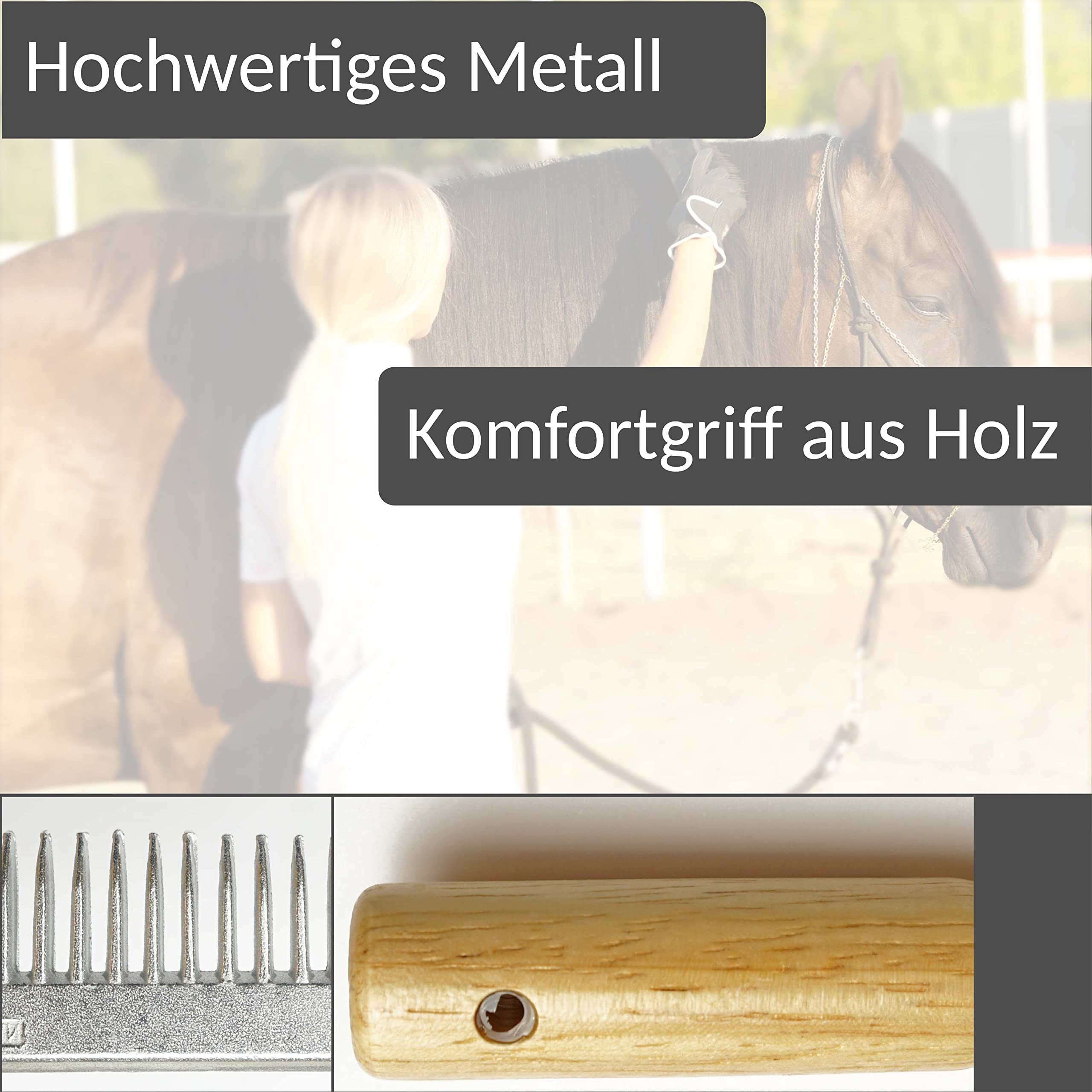 Peine para crines de caballo o burro, de metal, con mango resistente de madera