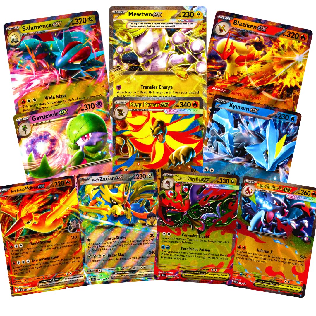 10 Pokemon Cards English - Ultra Rare EX Gold V Only, Guaranteed No Duplicates - Authentic Original Cards - Random Set for Collectors and Gift Idea