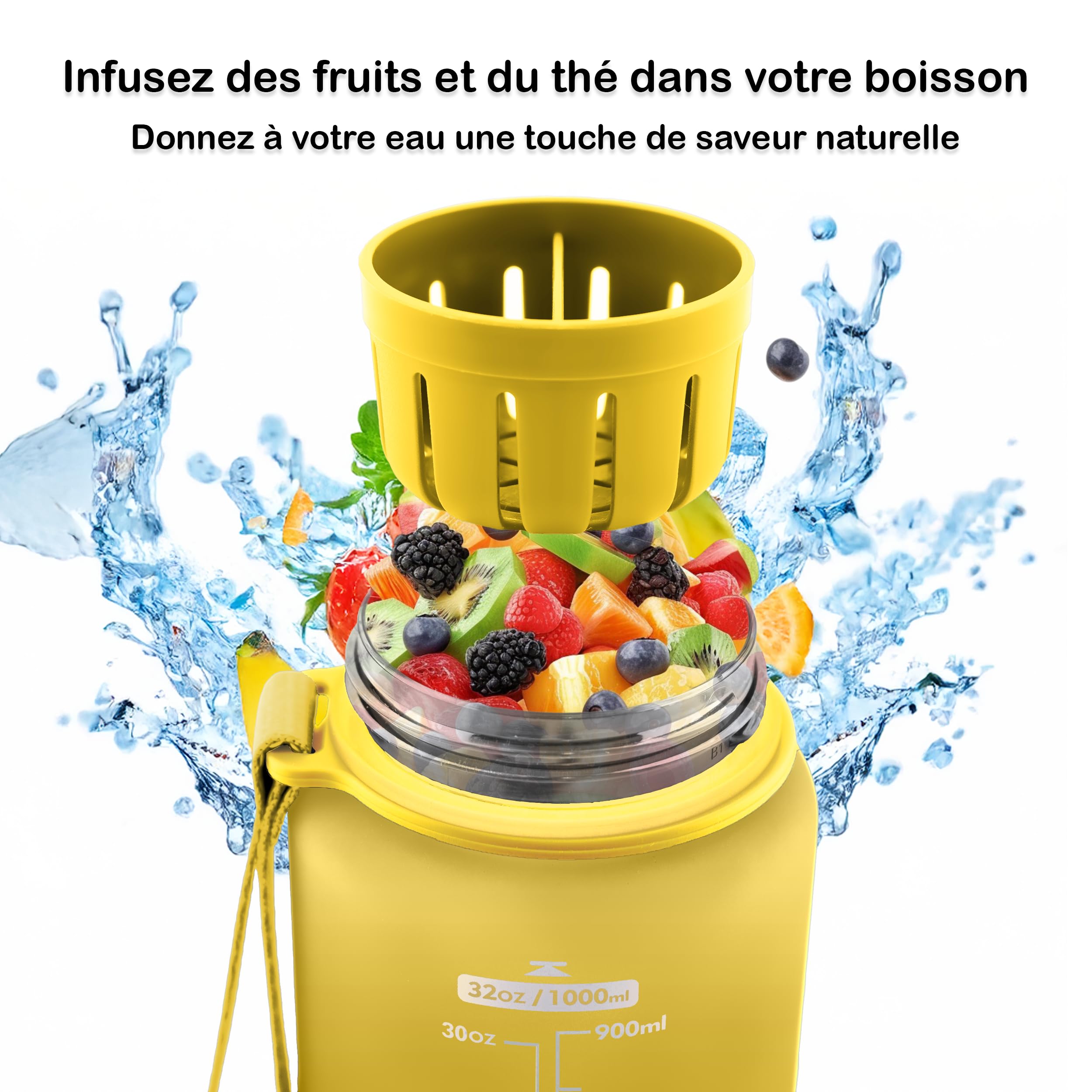 Gourde Otto Koning 1L – Bouteille Eau Sport Sans BPA, Grande Contenance, Fermeture Hermétique Bouton Poussoir, Courroie De Transport, Marqueur D'Hydratation, Lavable Au Lave-Vaisselle
