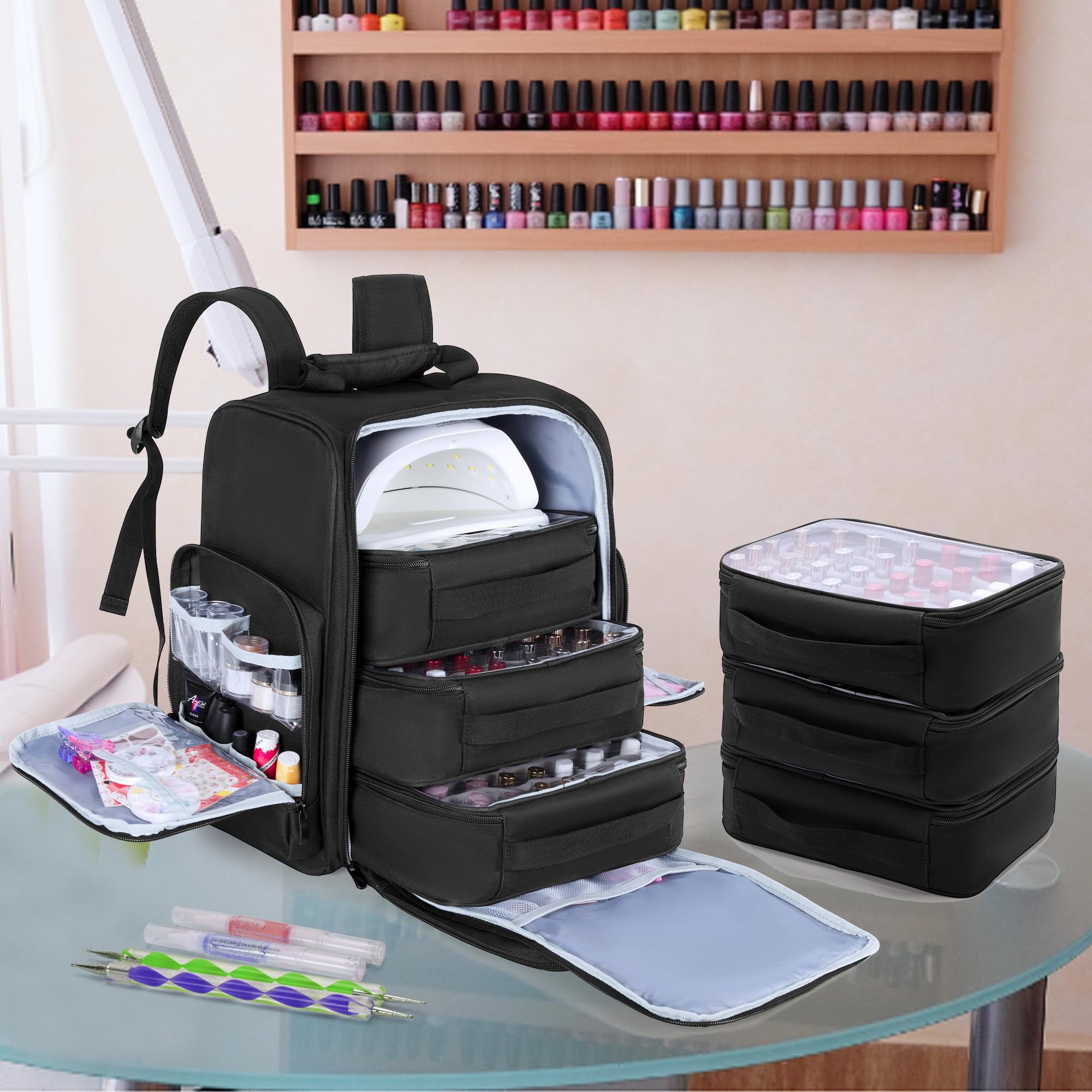 BAFASO Nail Polish Storage Backpack with Removable Cases, Black