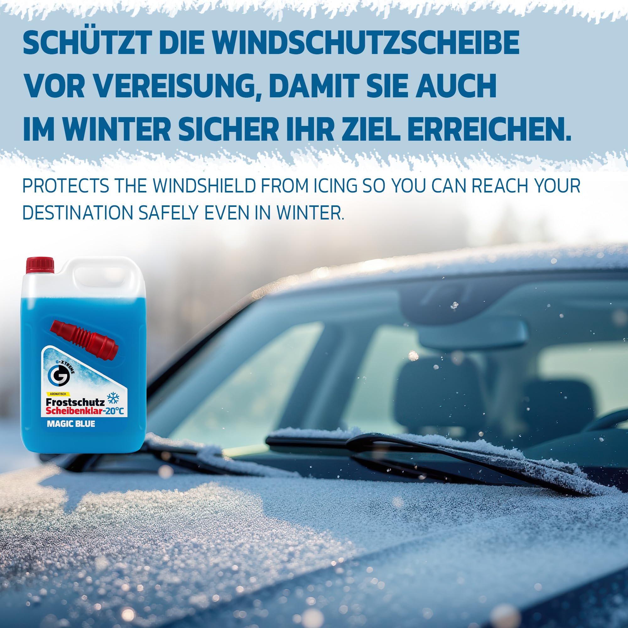 Gamix Scheibenfrostschutz mit Magic Blue Duft | Schlierenfreier und effektiver Scheibenreiniger für den Winter | Gebrauchsfertige frostschutzmittel scheibenwaschanlage | 4x5L = 20L