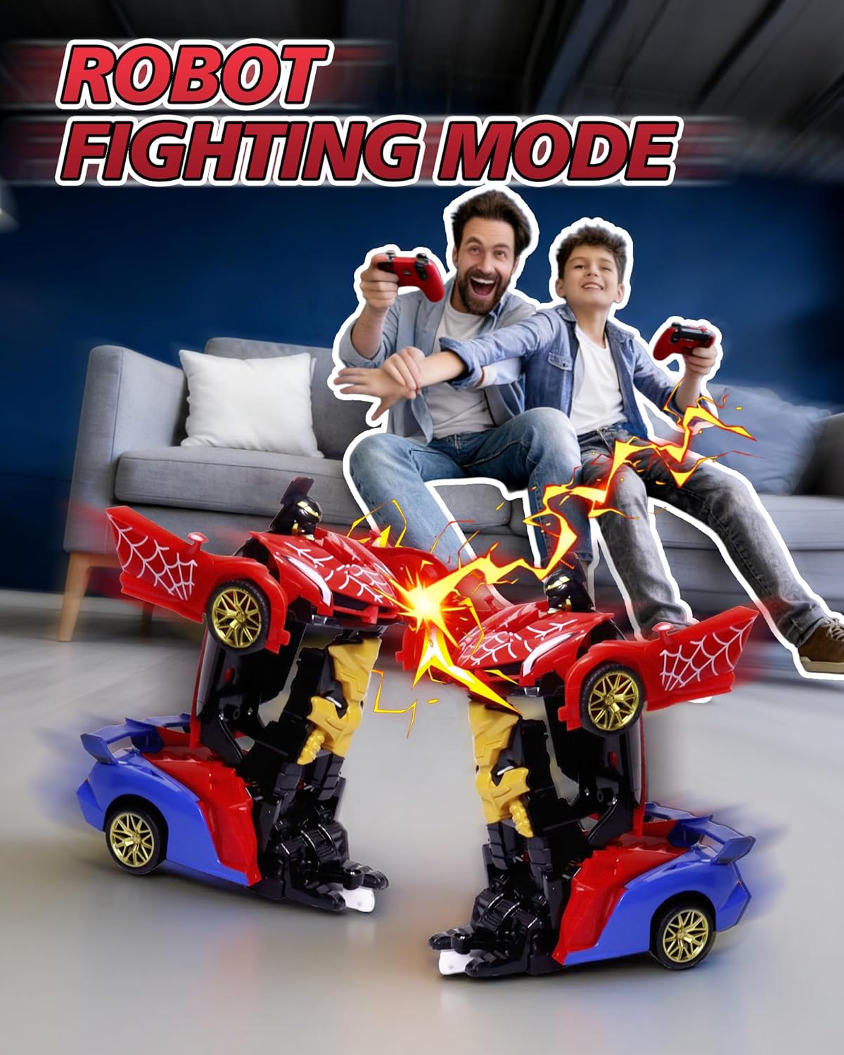 Spider RC Transforming Robot Hobby Cars - Remote Control Car for Toddler, 1:18 Scale 360° Rotation 2.4 Ghz Remote Electric Vehicles Fight Toys for 3+ Years Old Children as Birthday Gift