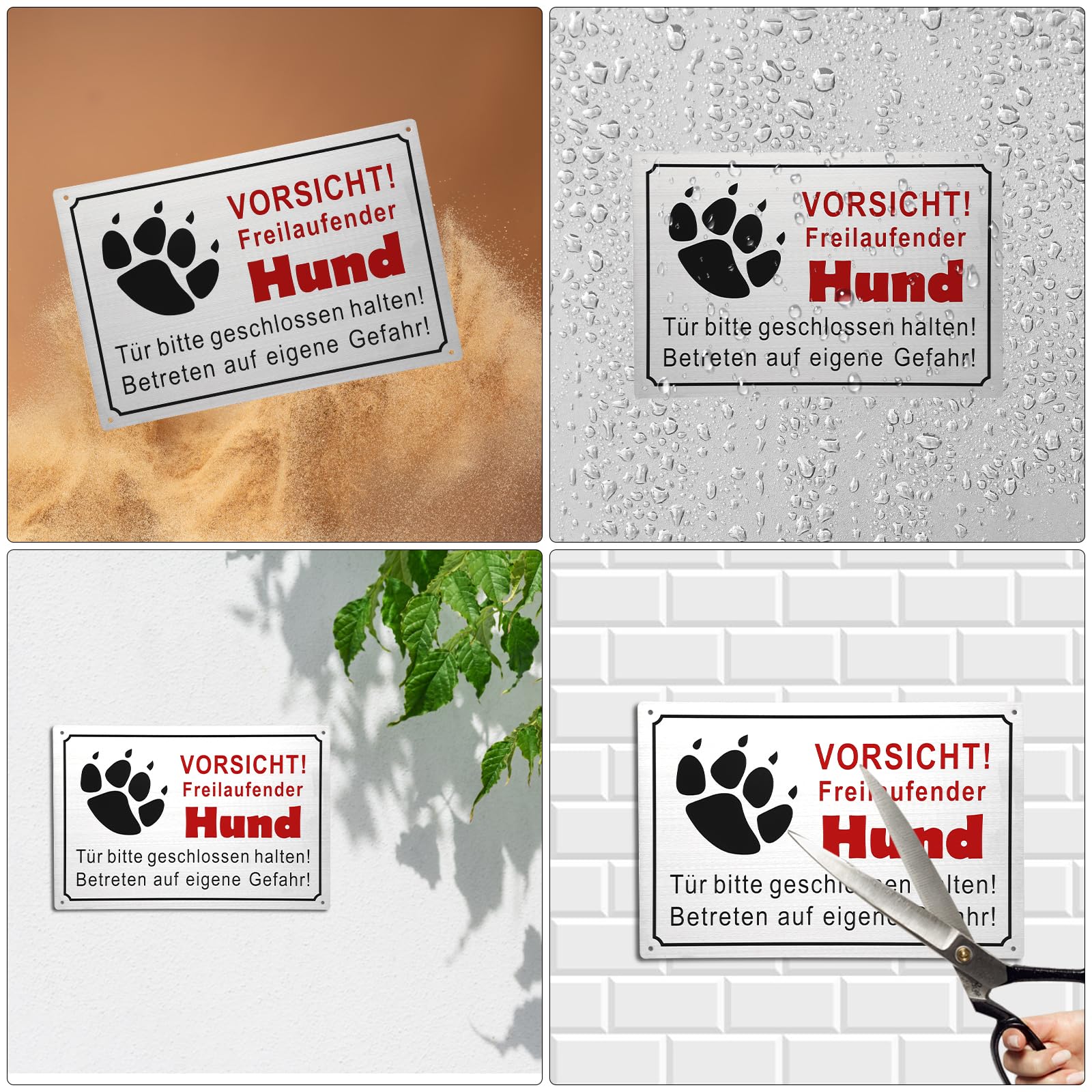 4 Aluminium Hundeschilder 30x20 Cm – Selbstklebend, Warnung Vor Hund, Für Innen & Außen