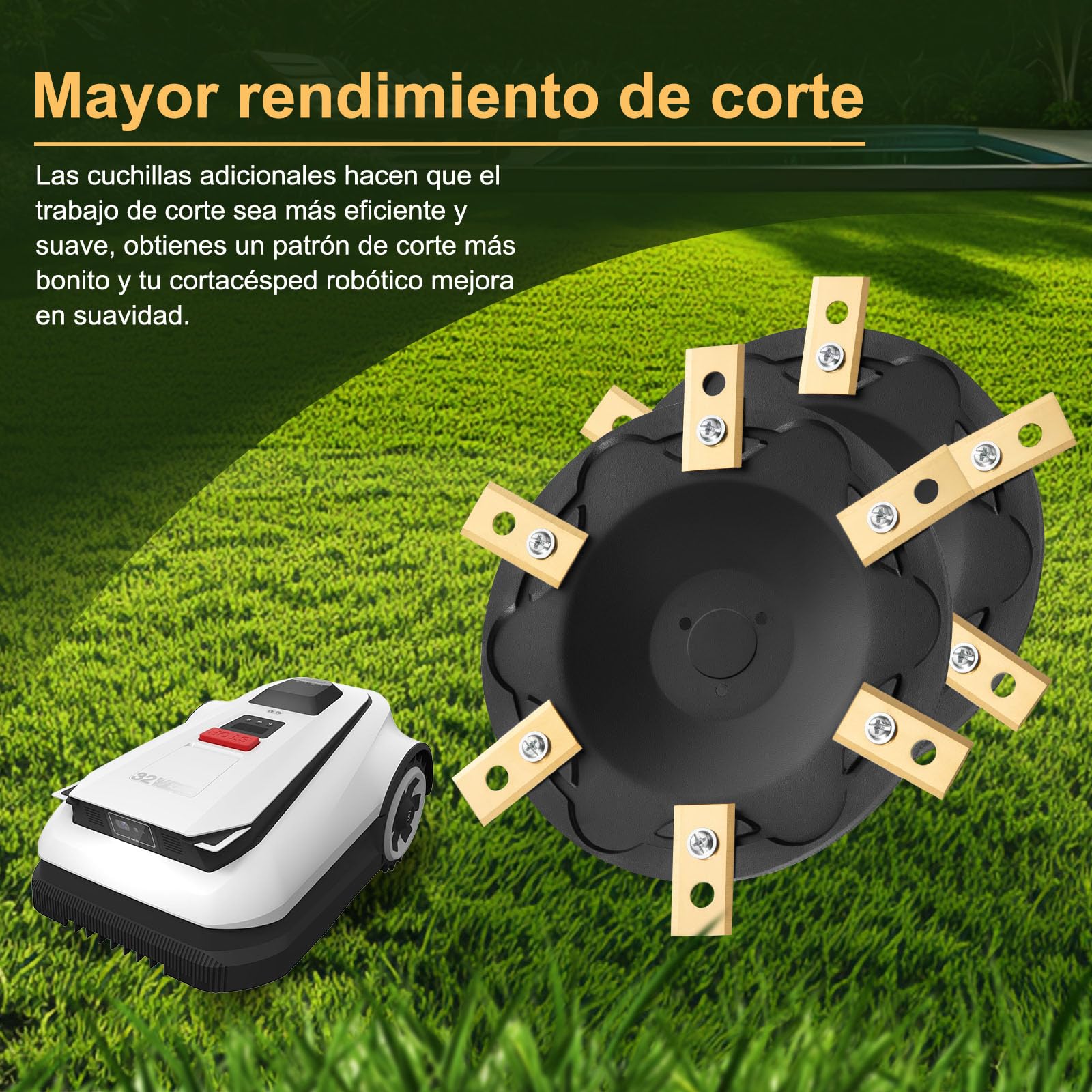 [ACTUALIZACIÓN] 2 Discos de Cuchillas + 12 Cuchillas Compatibles con ECOVACS A1600, A2000, A2500 y A3000, Disco de Cuchillas para Cortacésped Robótico, Plato Giratorio de Cortacésped Robótico