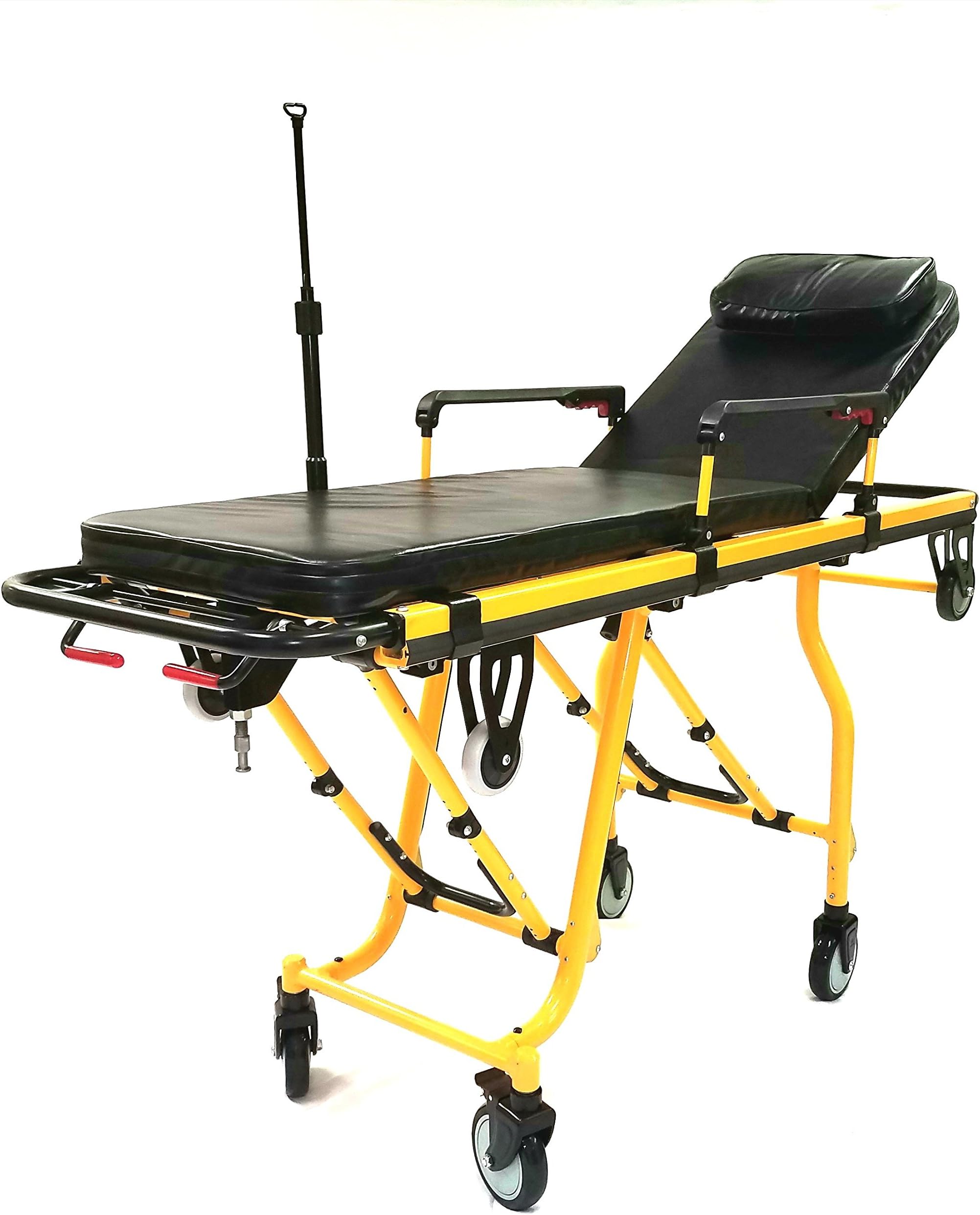 - MS3C-200S Professional Ambulance Stretcher, IV Pole, One Man Loading, Collapsable Side Rails, Weight Capacity 350 lbs