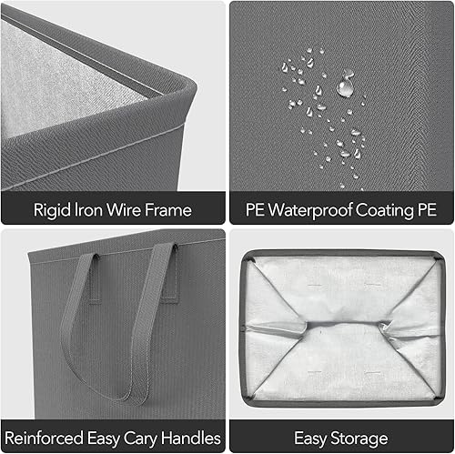 Miniatura 5 de Cesta de lavandería grande de 75 litros con asas cesta de ropa sucia para dormitorio impermeable cesta de lavandería alta independiente impermeable