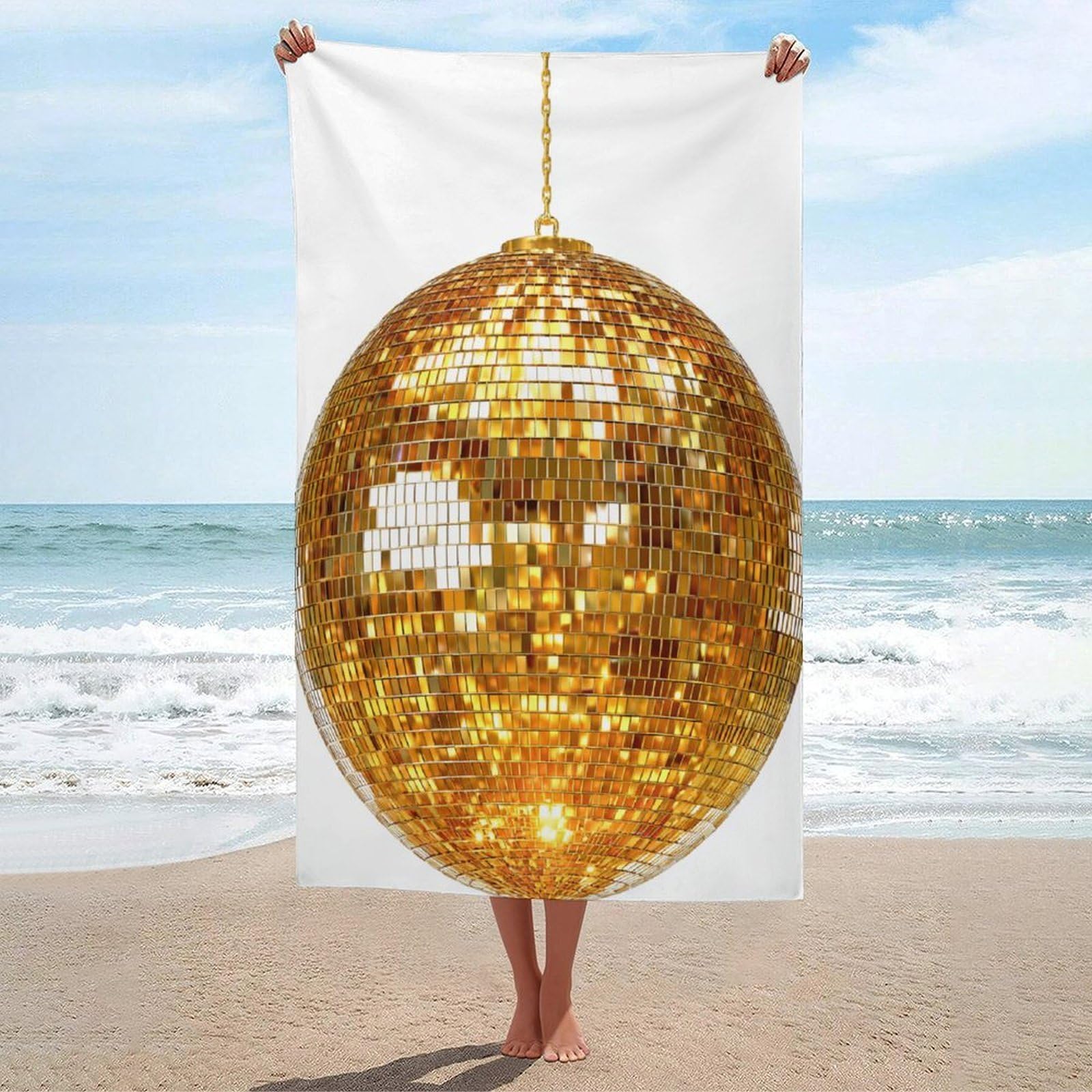 LSRCPD Single Dazzling Golden Beach Towel Sand Free Microfiber Large Shower Towels Multipurpose Absorbent for Bathroom Pool 130x80 CM