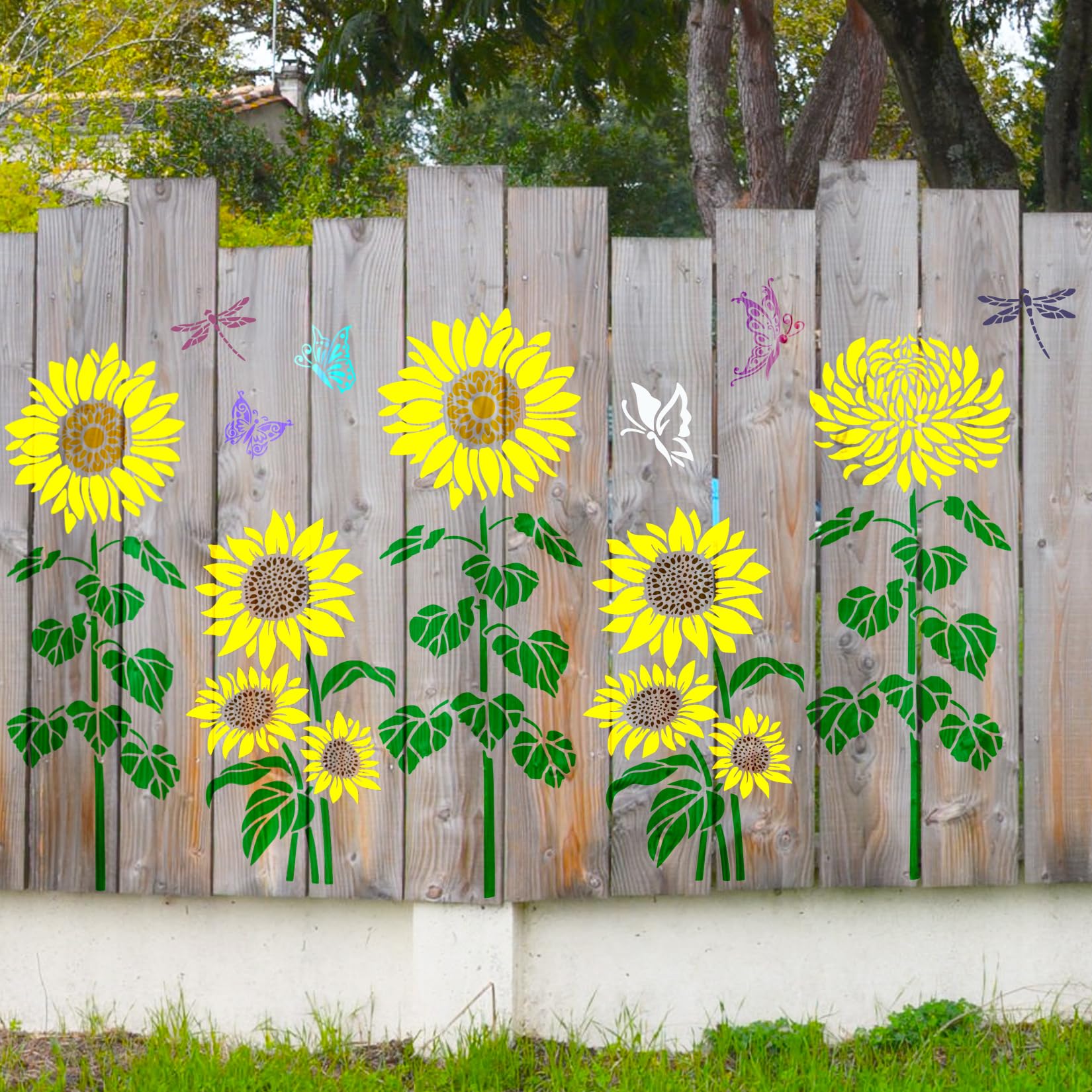 Riesige Zaun-Schablonen Für Garten-Deko - Sonnenblumen & Schmetterlinge Zum Bemalen Von Holz & Wänden