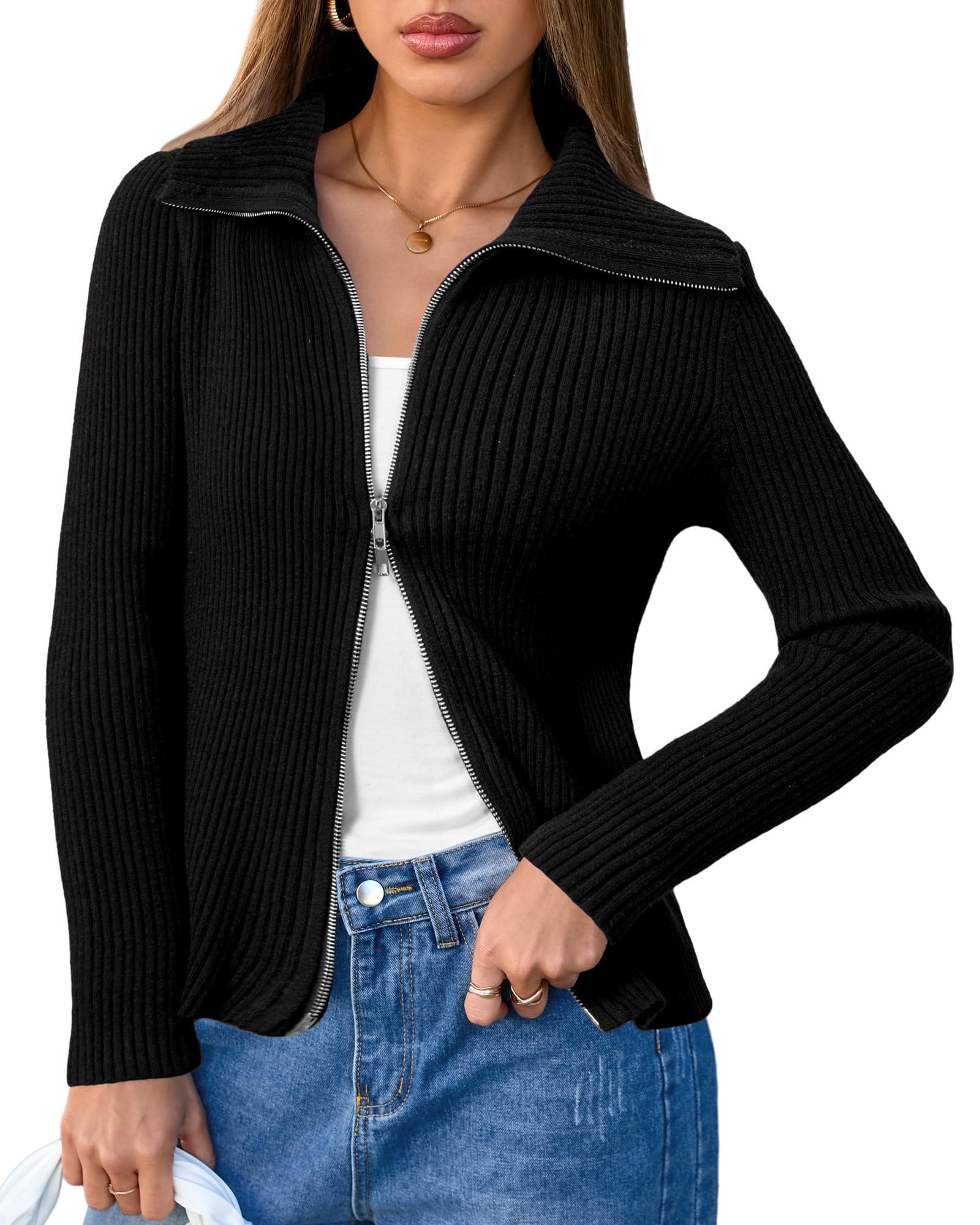 Arach Cloz Womens Wool Blend Fashion Zip Up Cardigan Sweater Outfit