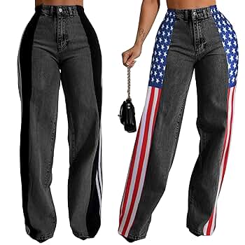 Amazon.com: Angsuttc Women's Jeans with Patchwork Stripes