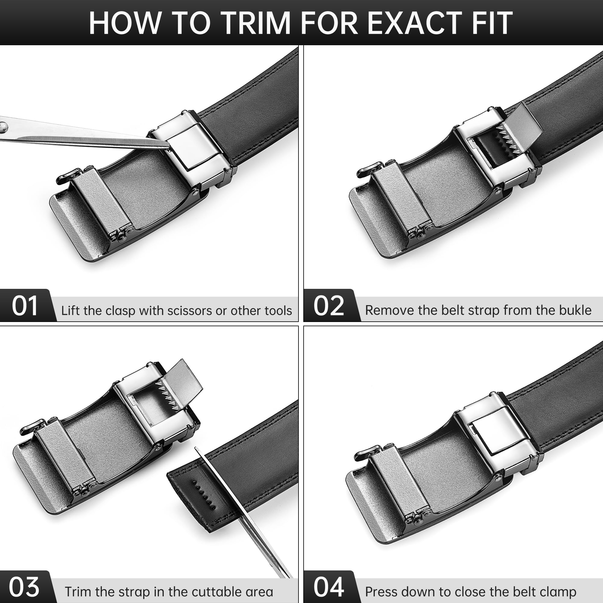 FEFLO Cintura Uomo, Cintura Pelle con Fibbia Automatica cricchétto, Larghezza 35 mm,Taglia Regolata, Adatto per abbigliamento da lavoro e casual