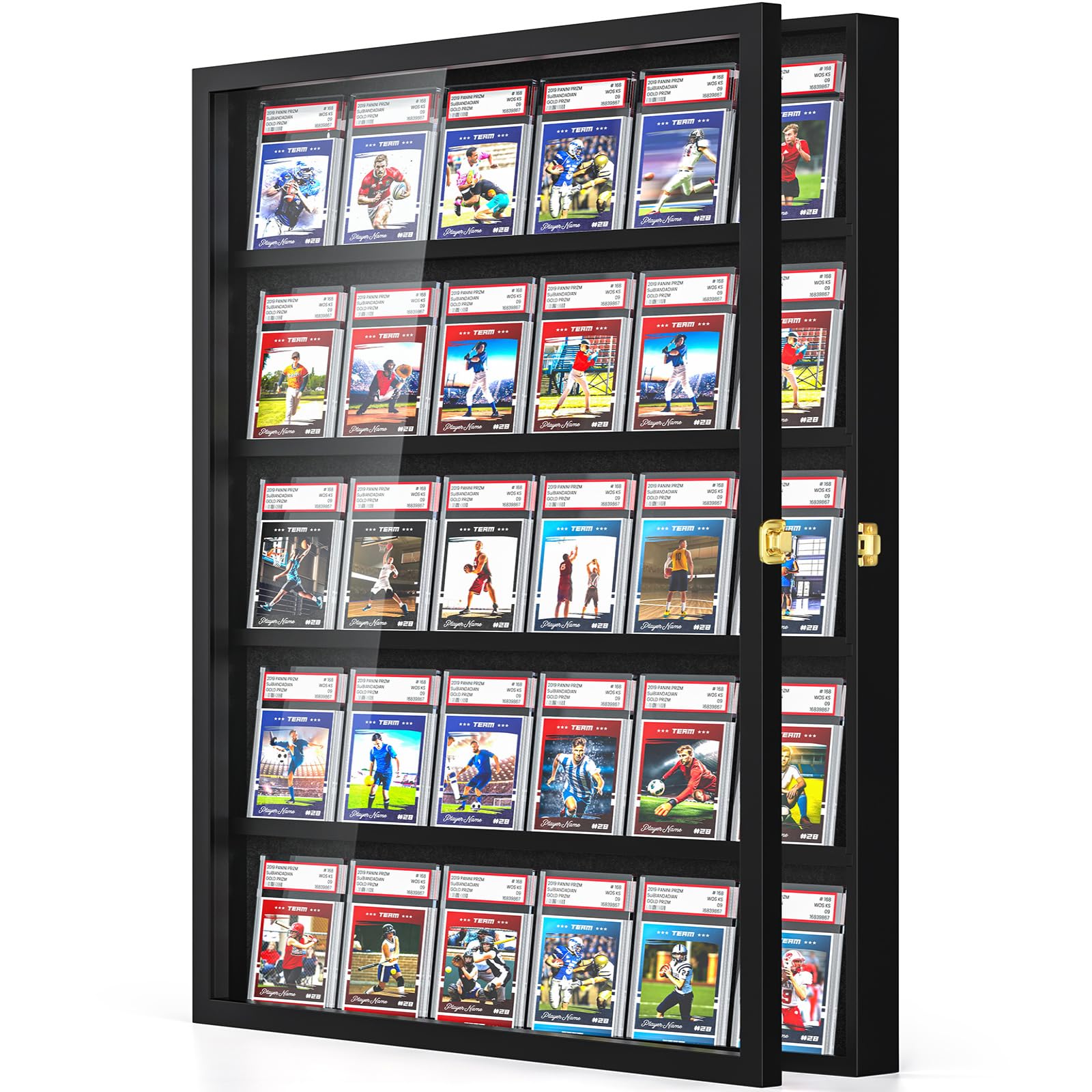 Wooden Baseball Card Display Case  Holds 30 Graded Cards, Wall Mounted,  Black