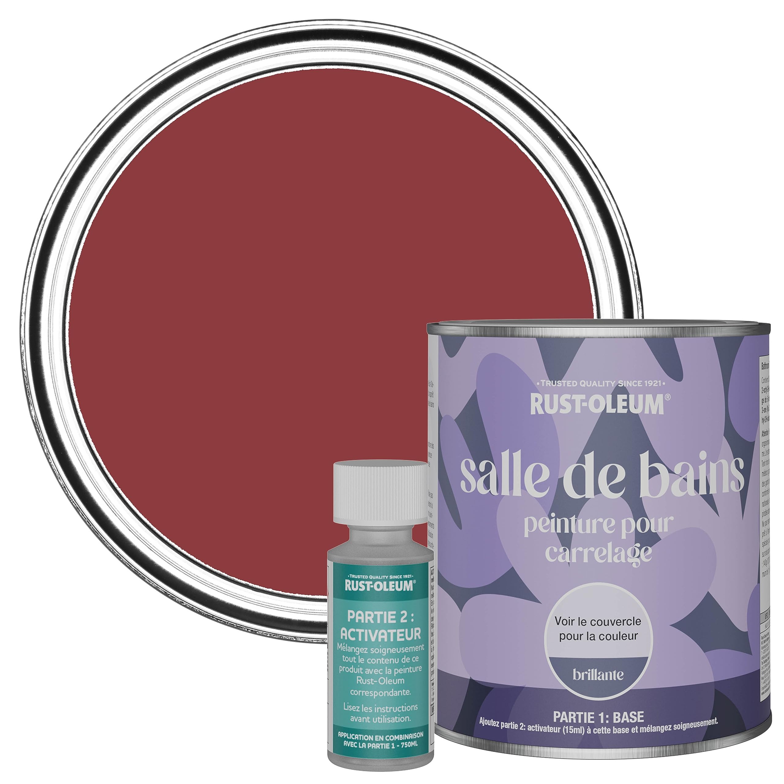 Rust-Oleum Peinture Rouge Résistante à l'eau pour Carrelage de Salle de Bain, Finition Brillante - Bordeaux 750ml