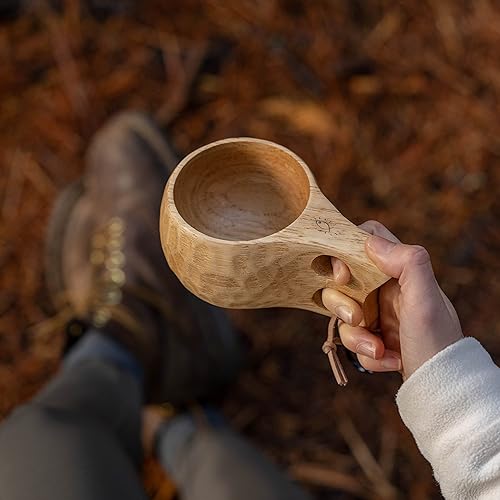 Miniatura 3 de GCS - Taza de madera Kuksa hecha a mano con tenedor y cuchara, ligera y ecológica, taza de madera tradicional hecha a mano con castaño natural o