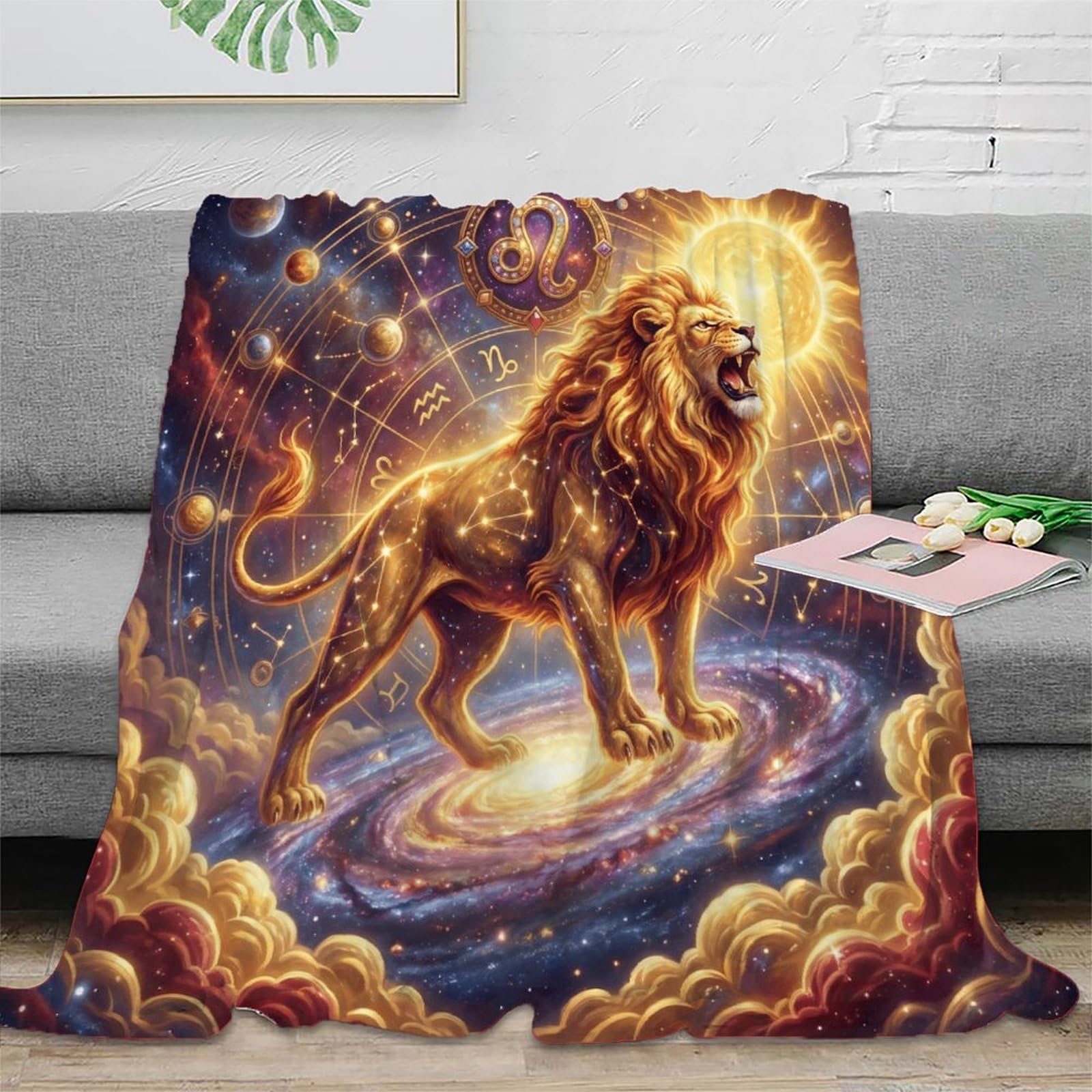 W7C8U2X3 Leo Zodiac Celestial for Flannel Throw Blanket, Reading Couch Use