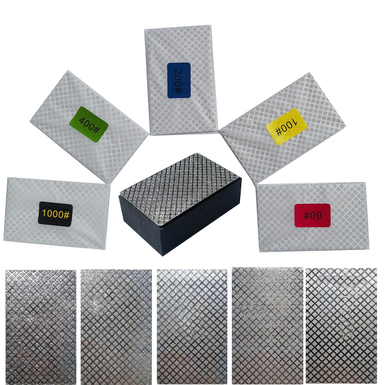 Toromp 5 Pack Diamond Hand Polishing Pads Sharp Grinding Polishing Pad - Sponge Block Foam Backing Hook with 5 PCS Diamond Sanding Blocks 60/100/200/400/1000 Grit for Ceramic Tile Glass Stone Metal