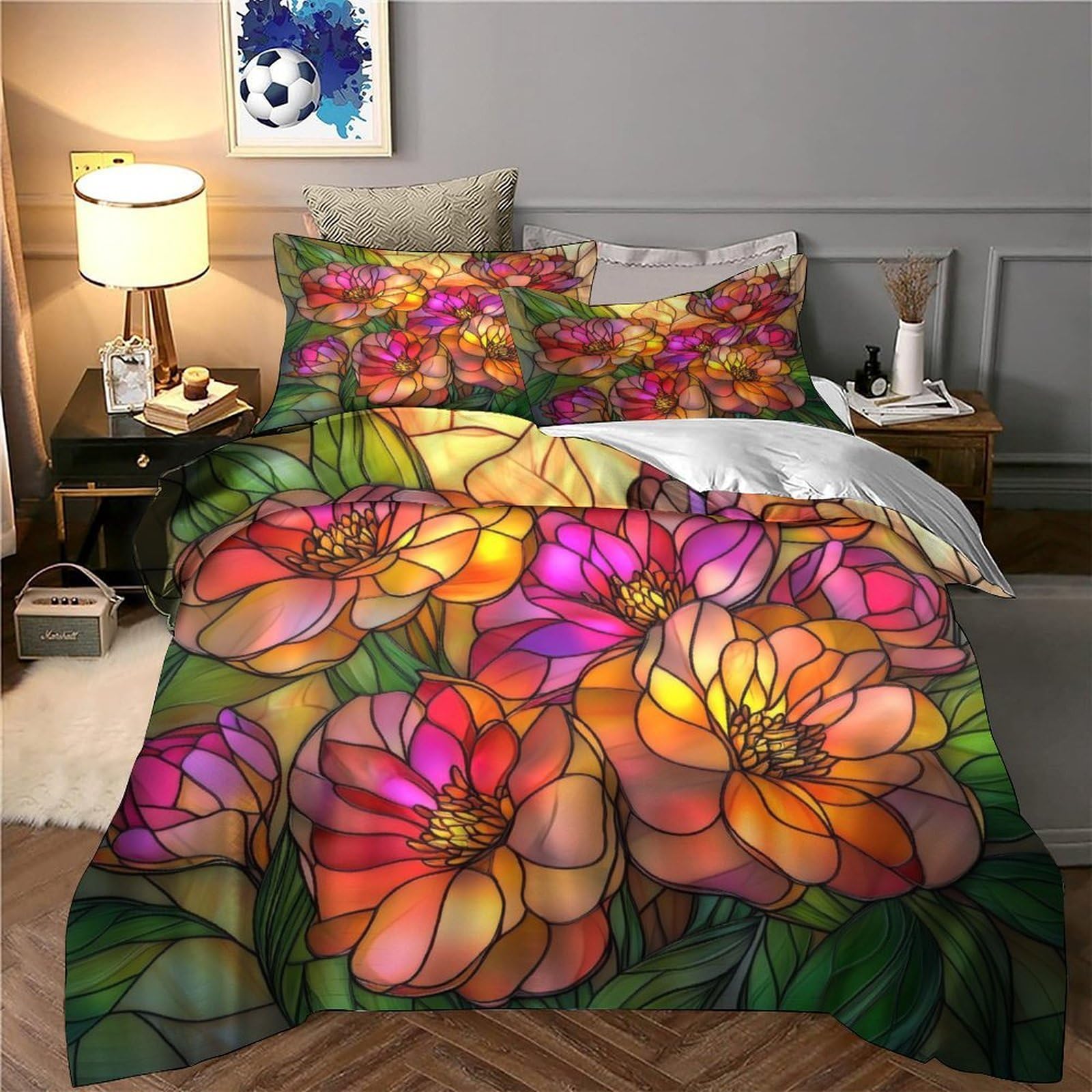 Flamingo-Pärchen Bettbezug Weich 3D Gedruckt Kuschelig Schlafkomfort Bettdeckenbezug 3 Teilig Mikrofaser Reißverschluss mit Kissenbezug for Erwachsene & Frauen Super King（260x220cm）