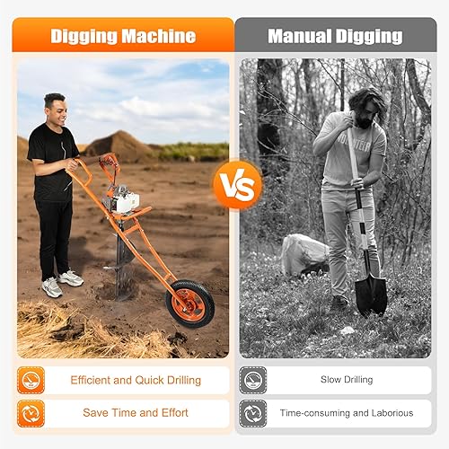 Miniatura 9 de Excavadora de agujeros de poste de 63 CC de 2.2 KW a gas, taladro de tierra para valla de tierra, máquina de excavación de agujeros con broca y