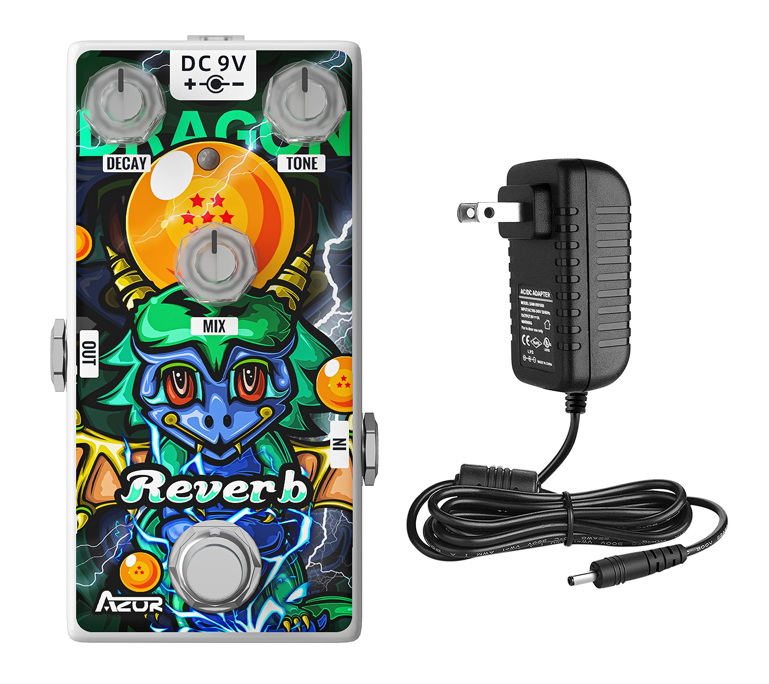 AZOR Dragon Digital Reverb Guitar Effect Pedal with Pedal Power Supply