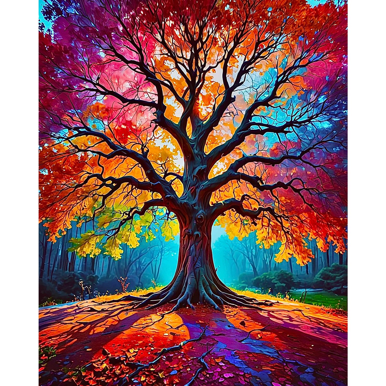 Fountor Tree Paint by Numbers for Adults, Tree of Life Adult Paint by Numbers Canvas Kits Without Frame, DIY Acrylic Number Painting Adults for Gifts Home Wall Decor 16x20 Inch