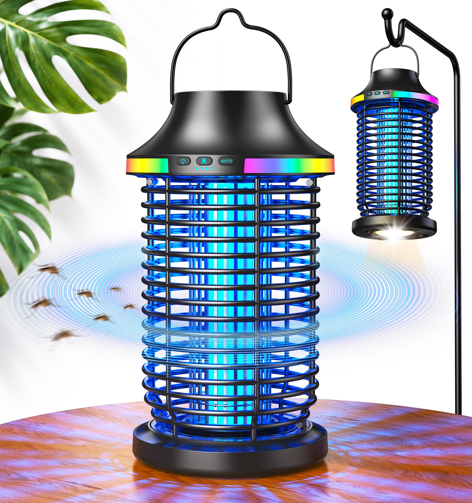 Eliminador de insectos para exteriores, inalámbrico, 2026, 4200 V, eléctrico, 5 en 1, recargable, para exteriores, impermeable, con batería de 5000 mAh, matamoscas portátil para patio, camping