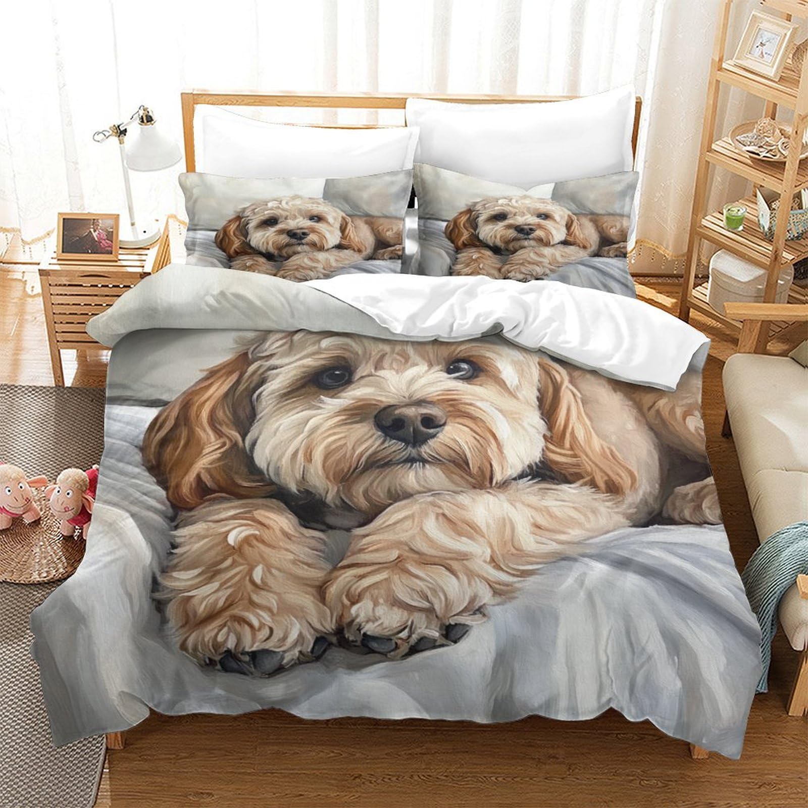 Hmrkoepgx Boys Style-5 Cockapoo 3D Quilt Cover Easy Care Microfibre Cute Puppy 3Pcs Bedroom Collection King（220X240cm）