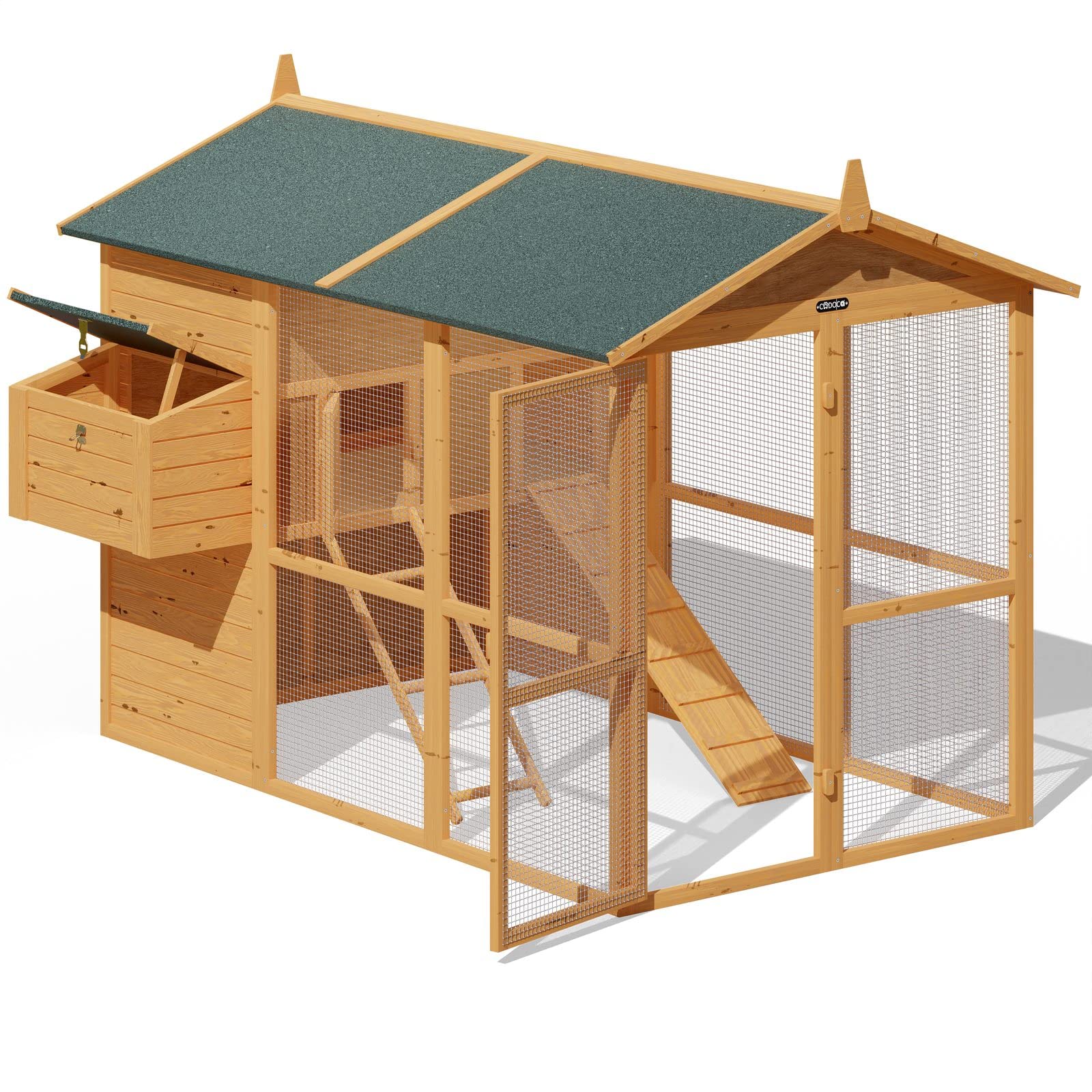 Cadoca Gallinero de Madera 2 Plantas 1,9x1,5m Conejera Caseta Animales Pequeños Caja de Huevos Rampa