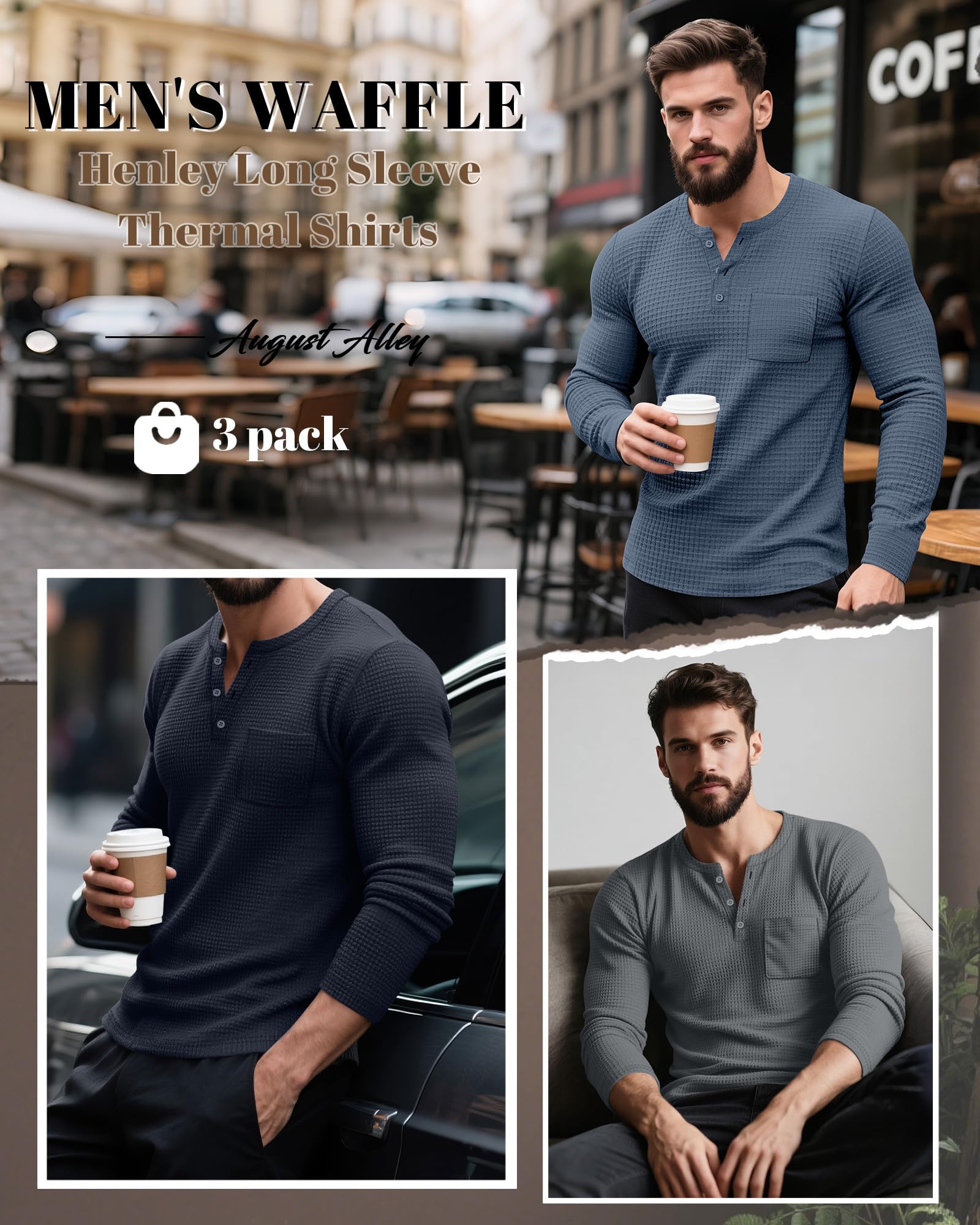 Pack de 3 Camisas Cuello Alto Acanaladas Hombre, Suéteres Livianos Manga Larga