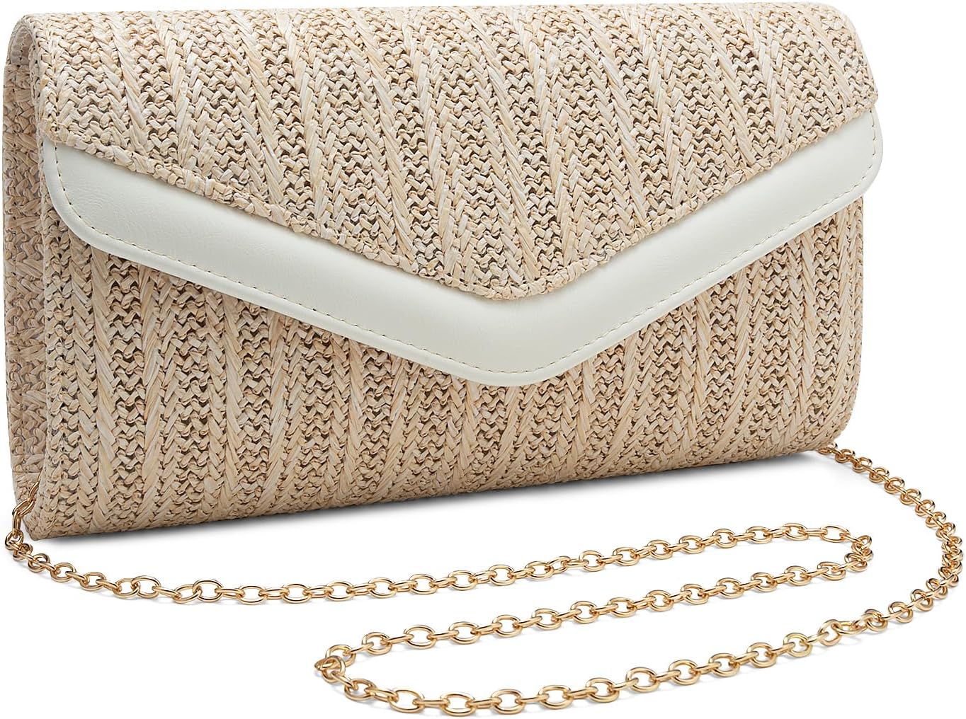 Straw Clutch Purse for Women Envelope Clutch Handbags for Summer Beach Evening Shoulder Crossbody Bag