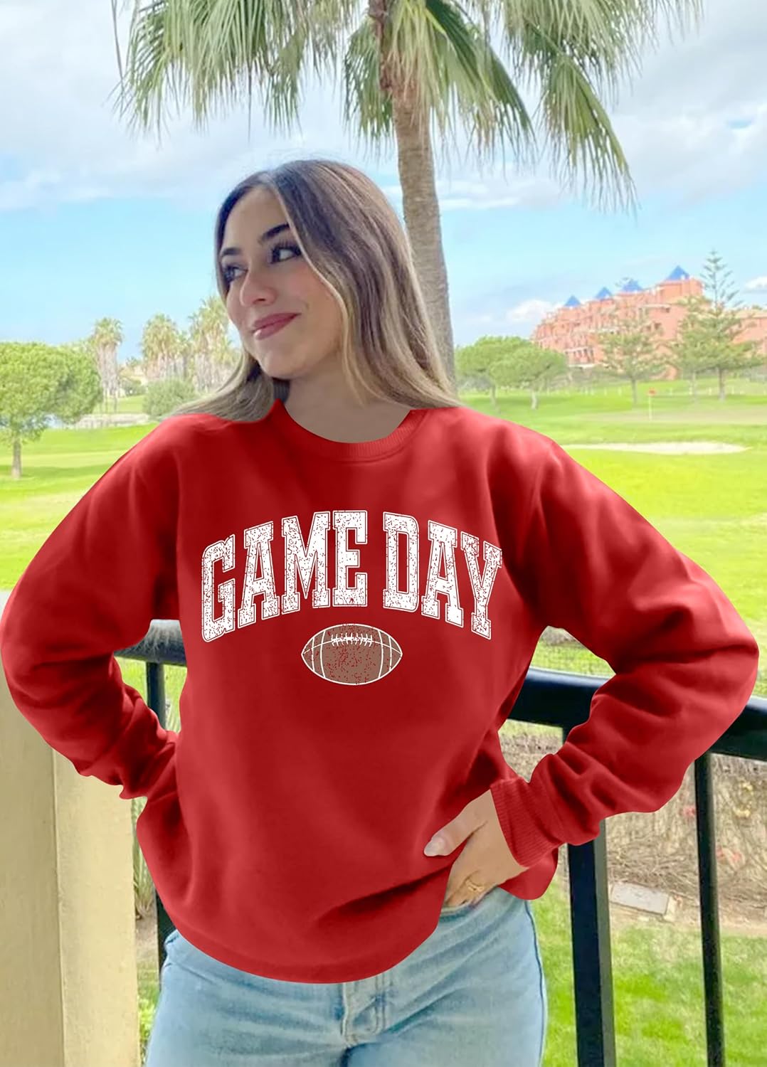 Game Day Sweatshirt Women Cute Football Graphic Pullover Shirt Football Season Long Sleeve Tops - Image 4