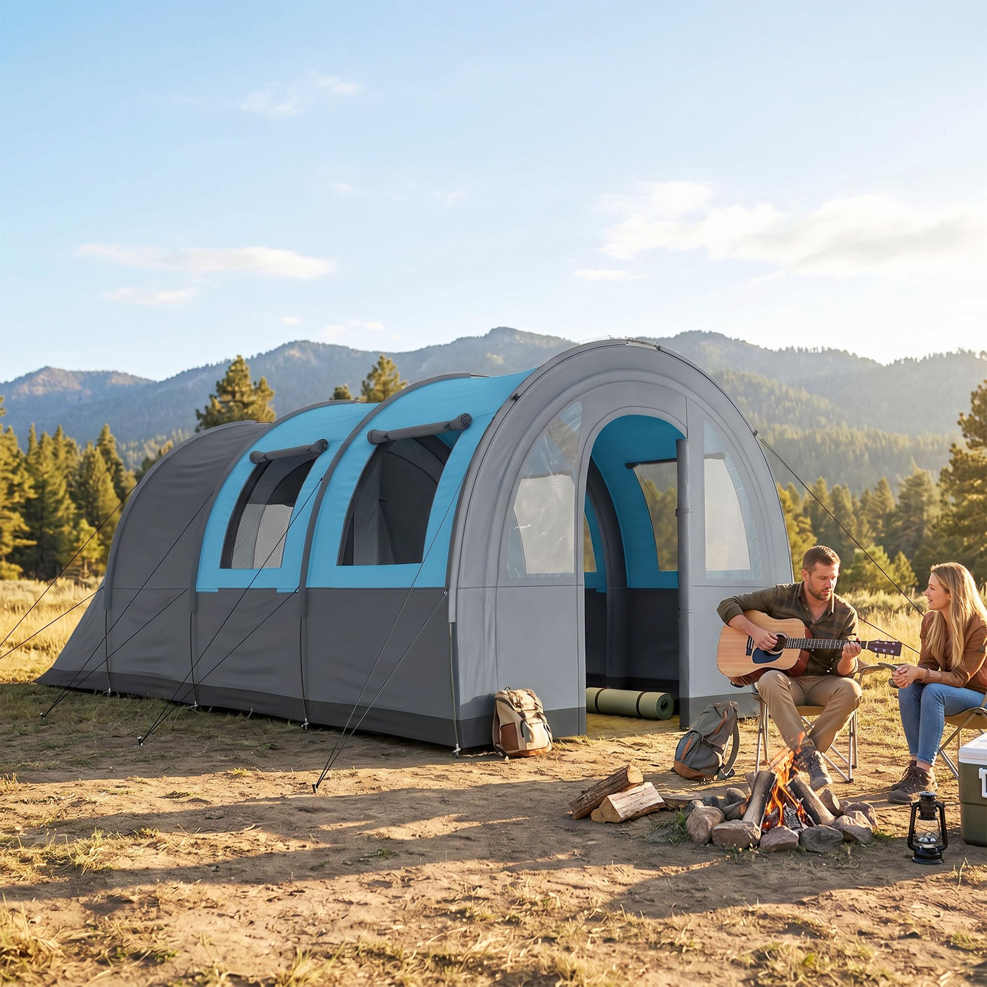 Outsunny Tienda de Campaña Familiar para 3 Personas Tienda de Camping Plegable Impermeable 3000 mm con 2 Habitaciones Puertas y Bolsa de Transporte para Senderismo 480x260x200 cm Gris