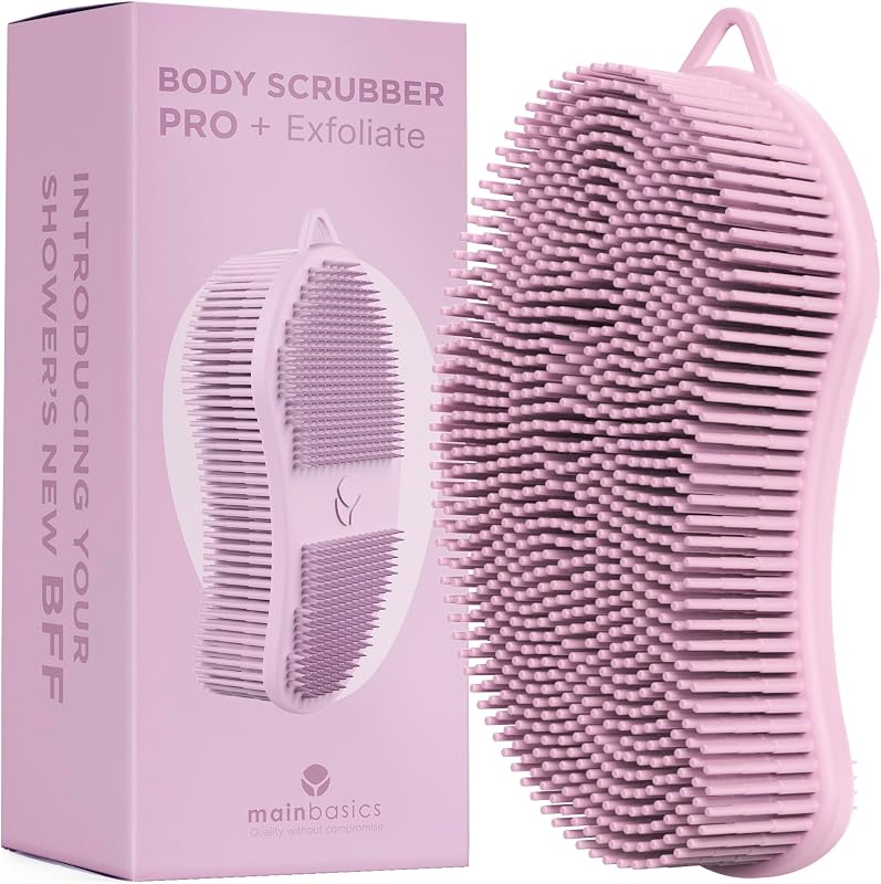 Escova de banho corporal de silicone MainBasics, dupla face, rosa