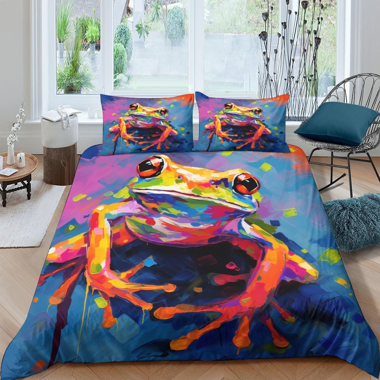 Housse de couette grenouille peinture à l'huile hypoallergénique avec fermeture éclair 220x240