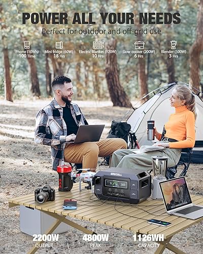 Miniatura 3 de GRECELL Estación de energía portátil de 2200 W, generador solar de 1126 Wh, batería LiFePO4, carga rápida de 1.25 horas, con 4 salidas de CA de 2200