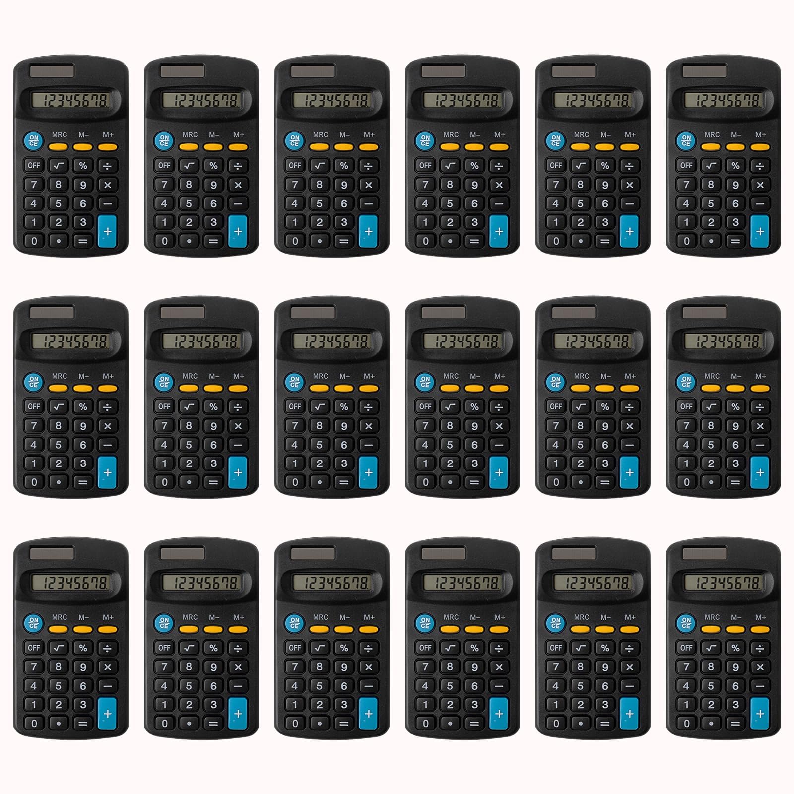 18Pcs Small Calculator Bulk, Pocket 4 Basic Function Calculator Solar & Battery Operated, Student Handheld Mini Black Calculators for School Home Office Supplies (Black)