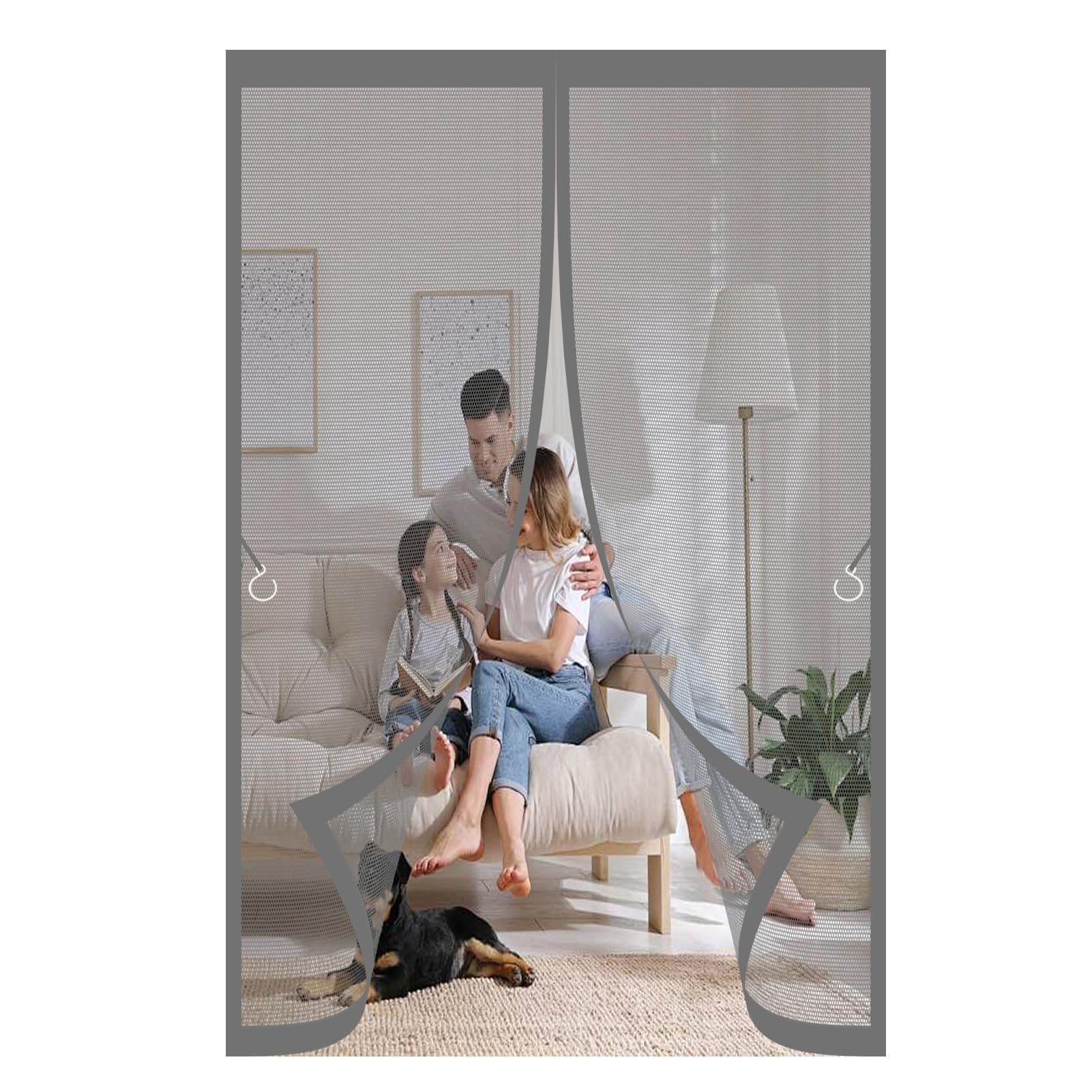 Moustiquaire baie vitrée 112x221 cm gris anti-insecte pour porte de terrasse