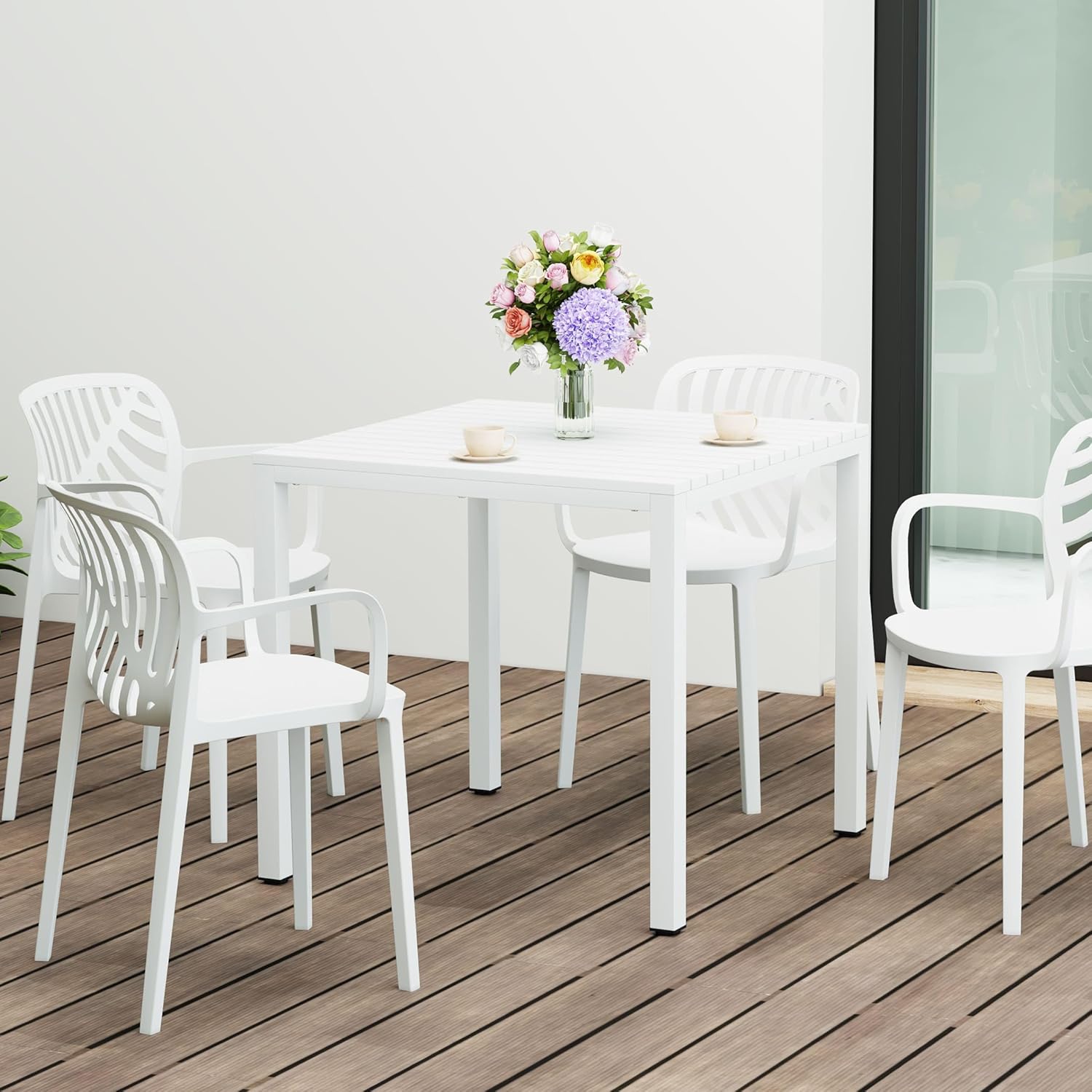 WestinTrends Playa 31.5" Iron Metal Frame Outdoor Square Patio Dining Table, White
