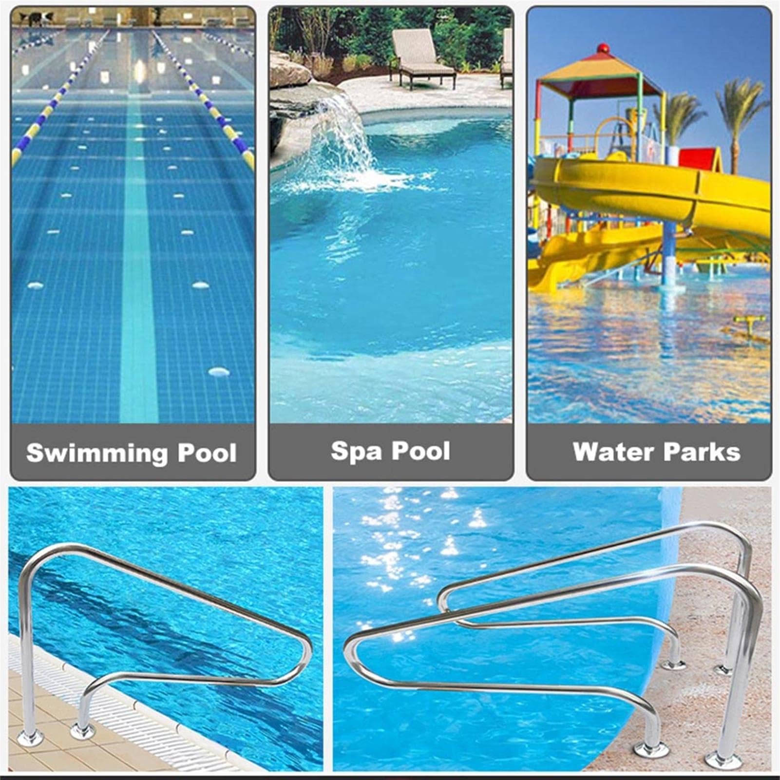 Pasamanos de piscina, pasamanos de acero inoxidable para escaleras de spa, pasamanos de seguridad para jardín, patio, piscinas, fácil de instalar con base de montaje rápido