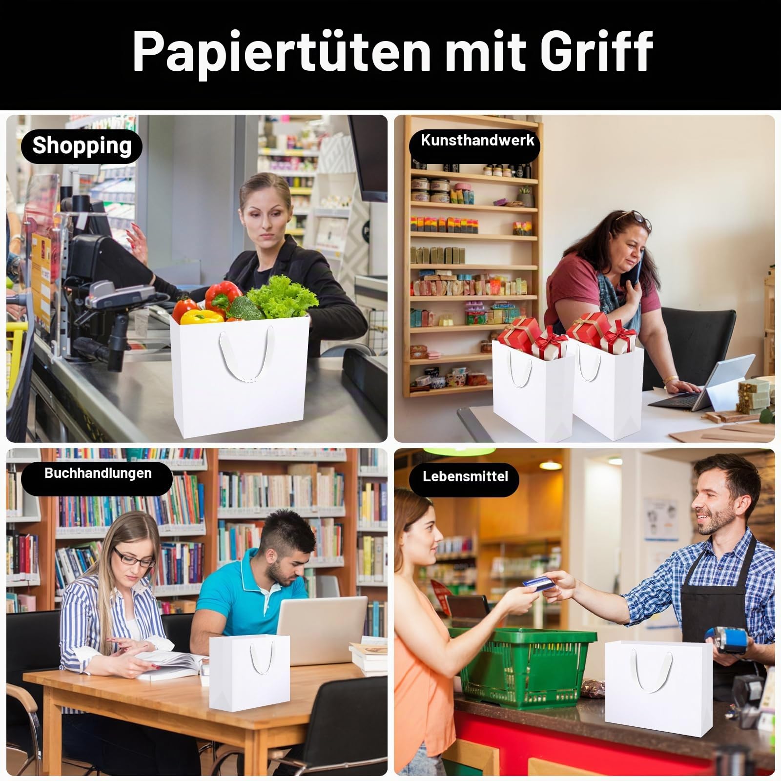 EUSOAR Geschenktüten Verschiedene Größen Set - 30 Pack Weiß Papiertüten mit Henkel - 250GSM Gift Bag Verpackung - Papiertüten Verschiedene Größen S M L - Geschenk Tüte Party Hochzeit