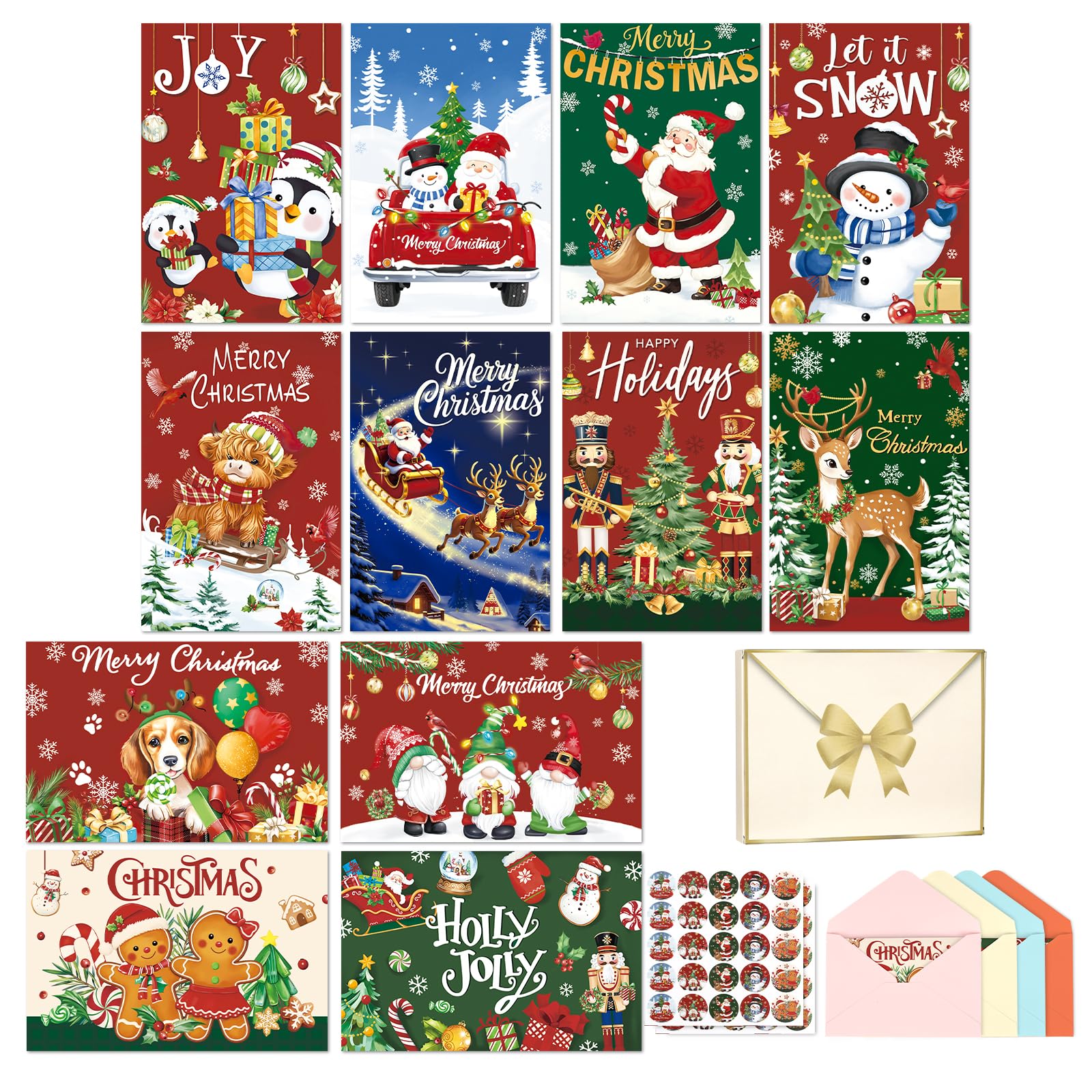 Decalsweet Christmas Greeting Cards Seasonal Cards with Envelopes 36 pieces