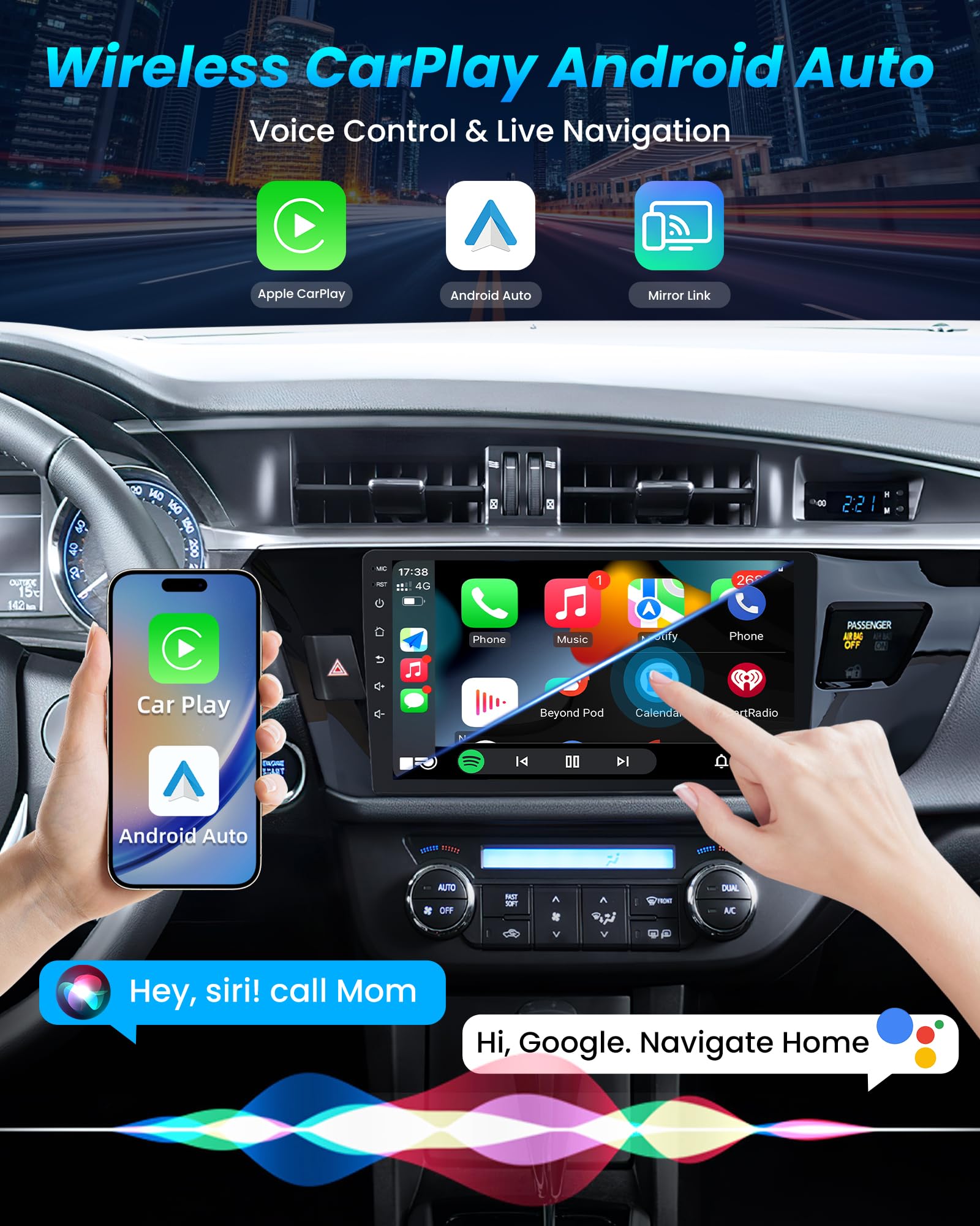 Car Stereo Radio for Toyota Corolla 2014-2016: Carplay Wireless