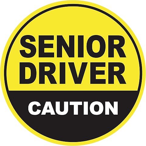 GEEKBEAR Senior Driver Car Magnet - Colorful, Reflective, Weather-Resistant - Circular 4.7 x 4.7 in (Yellow/Black)