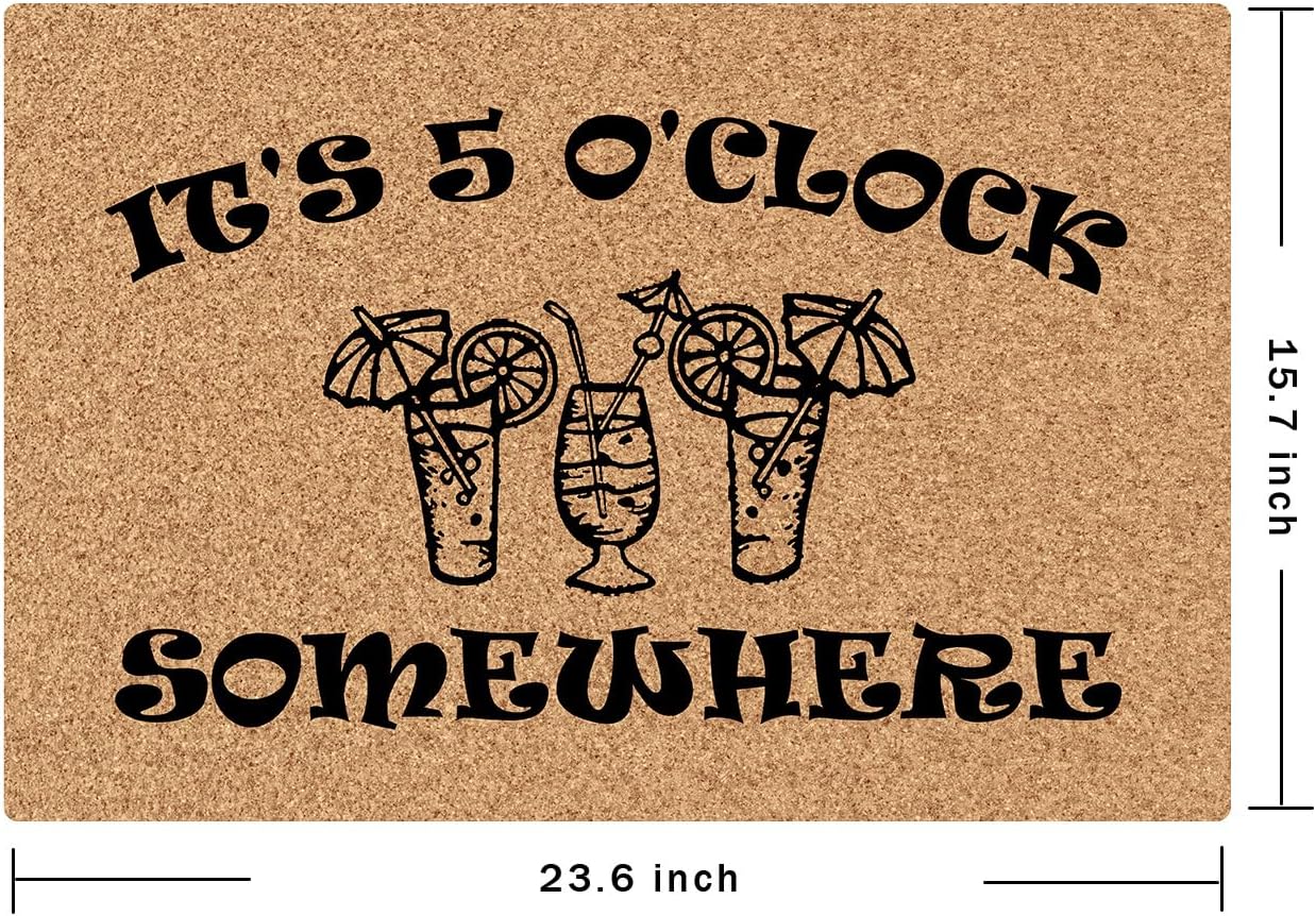 Funny Doormat for Front Door - 23.6x15.7 Inch Non-Slip Welcome Mat with 'It's 5 O'Clock Somewhere' Design - Durable Indoor/Outdoor Entryway Rubber Mat