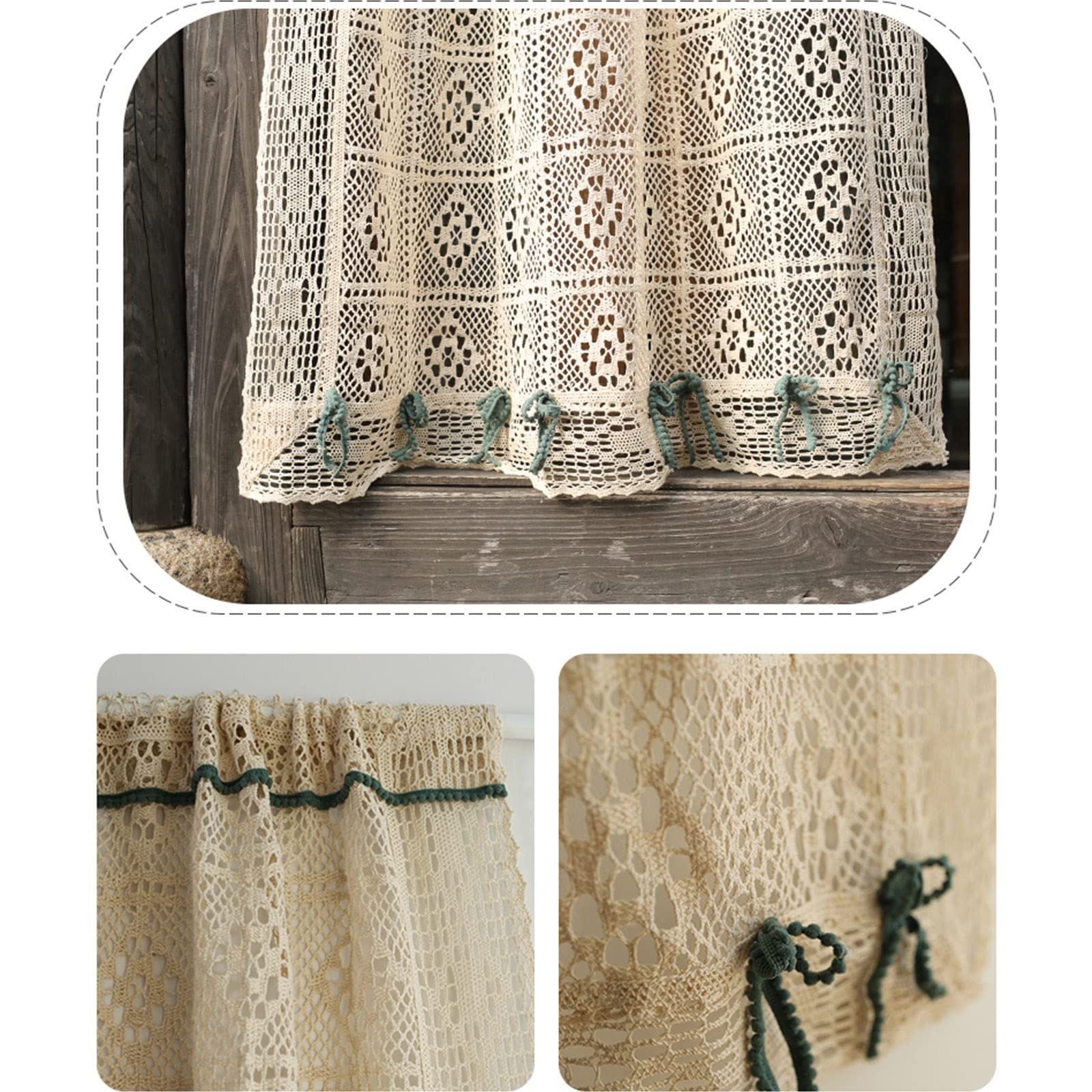 ACMHNC Media Cortina Crochet Para Mueble Cocina Estilo Rural Cortina Corta De Ganchillo Hueco Para Cocina Puerta Salon Cafetería 1 Pieza,Blanco,120cm X 60cm /47"*24