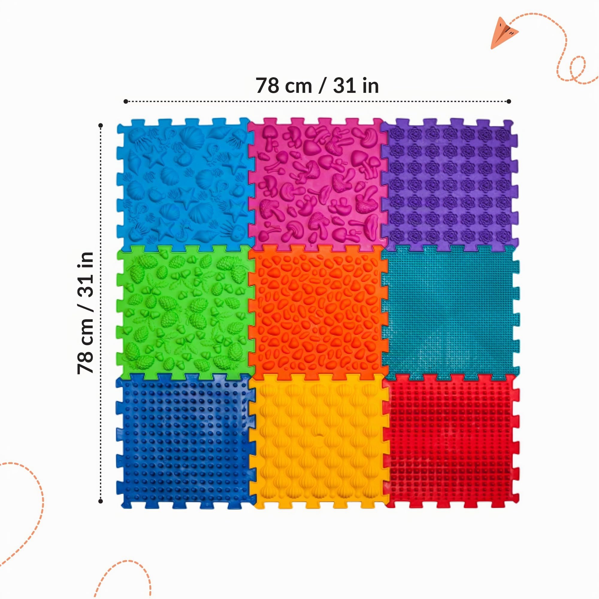Tapis de Jeu Sensoriel Orthopédique pour Enfants Super Mix (9 Puzzle Chemin de Forêt Сarré)