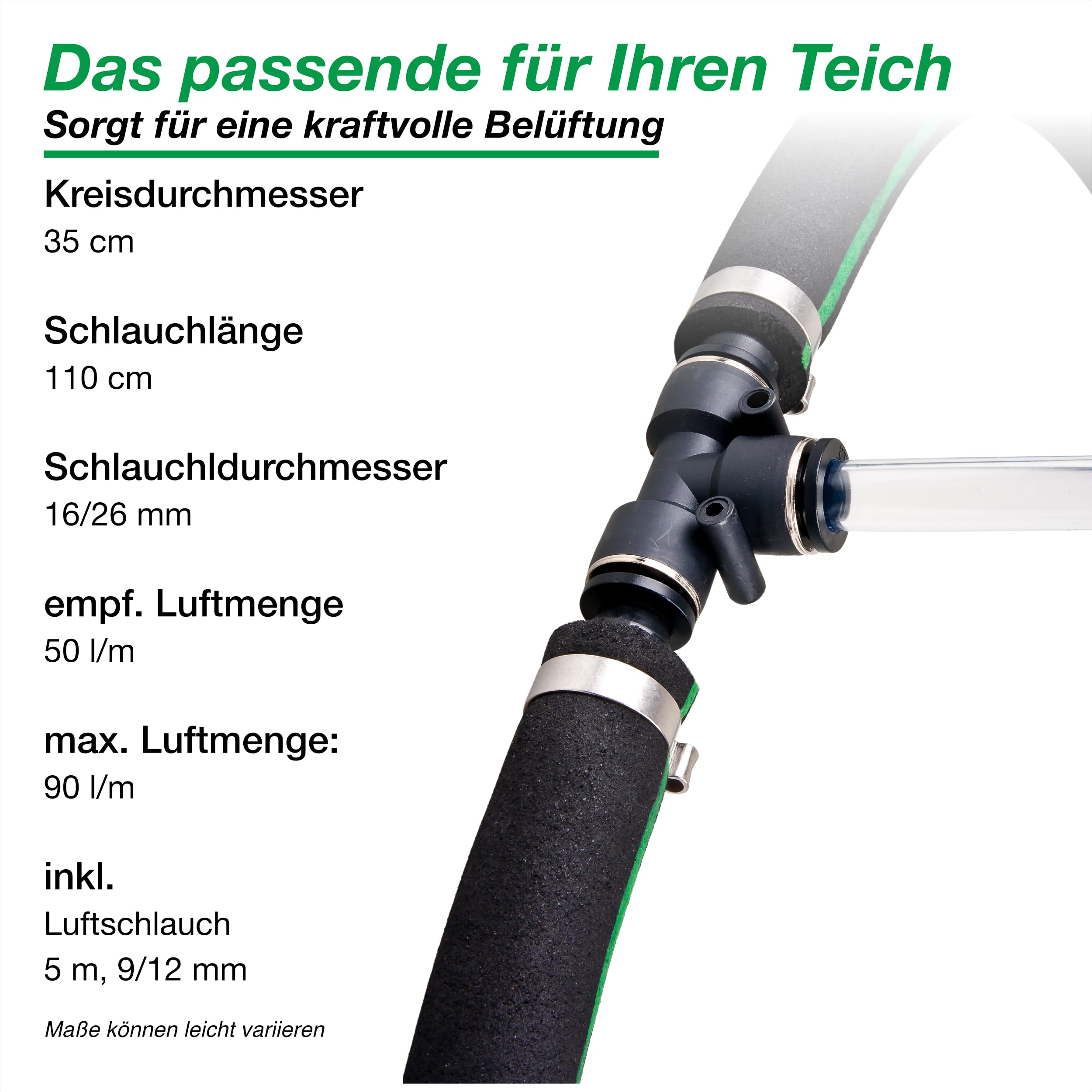 Teichbelüfter-Set AP-60 Luftpumpe mit Japan Belüfterring Ø 35 cm Sauerstoffpumpe für Ihrem Koiteich. Eine Profi Luftpumpe als Eisfreihalter im Winter zu verwenden