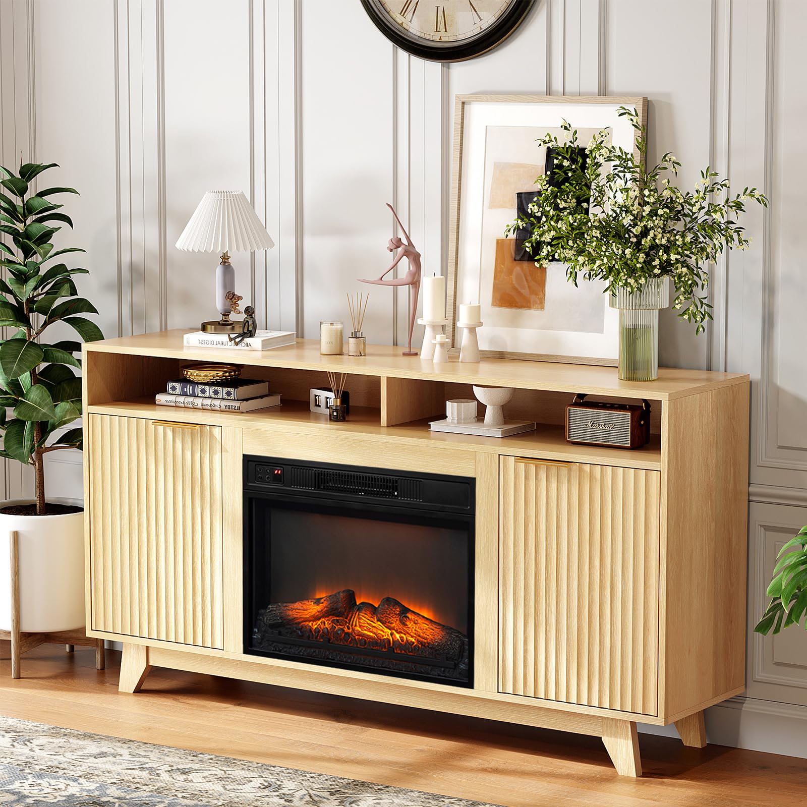 Amazon.com: VINGLI Fluted Fireplace TV Stand for up to 70 inch TVs